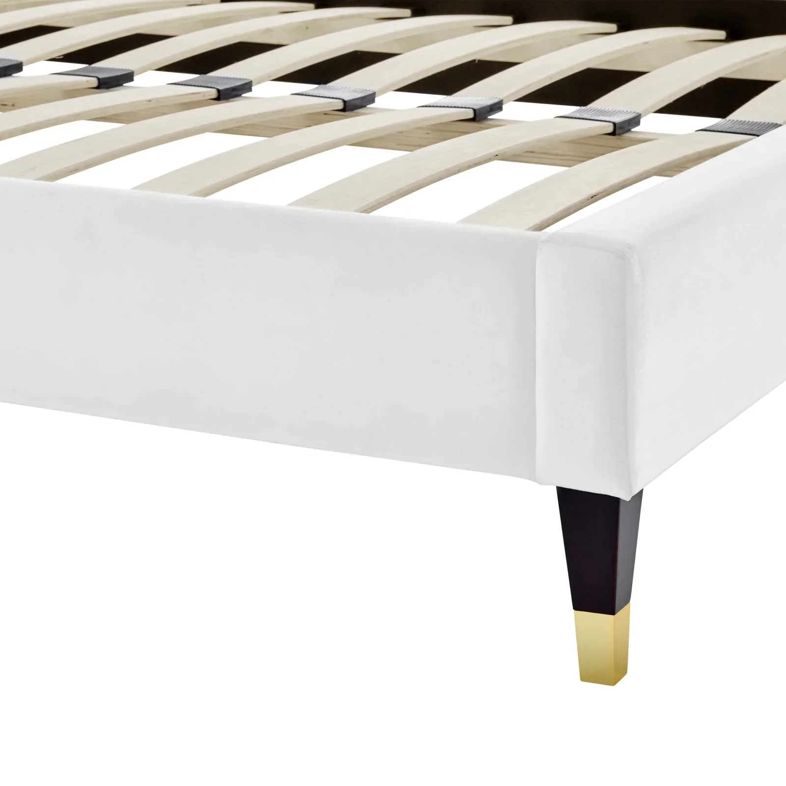 Daisy Performance Velvet Platform Bed Wood and Gold Legs - Image 10