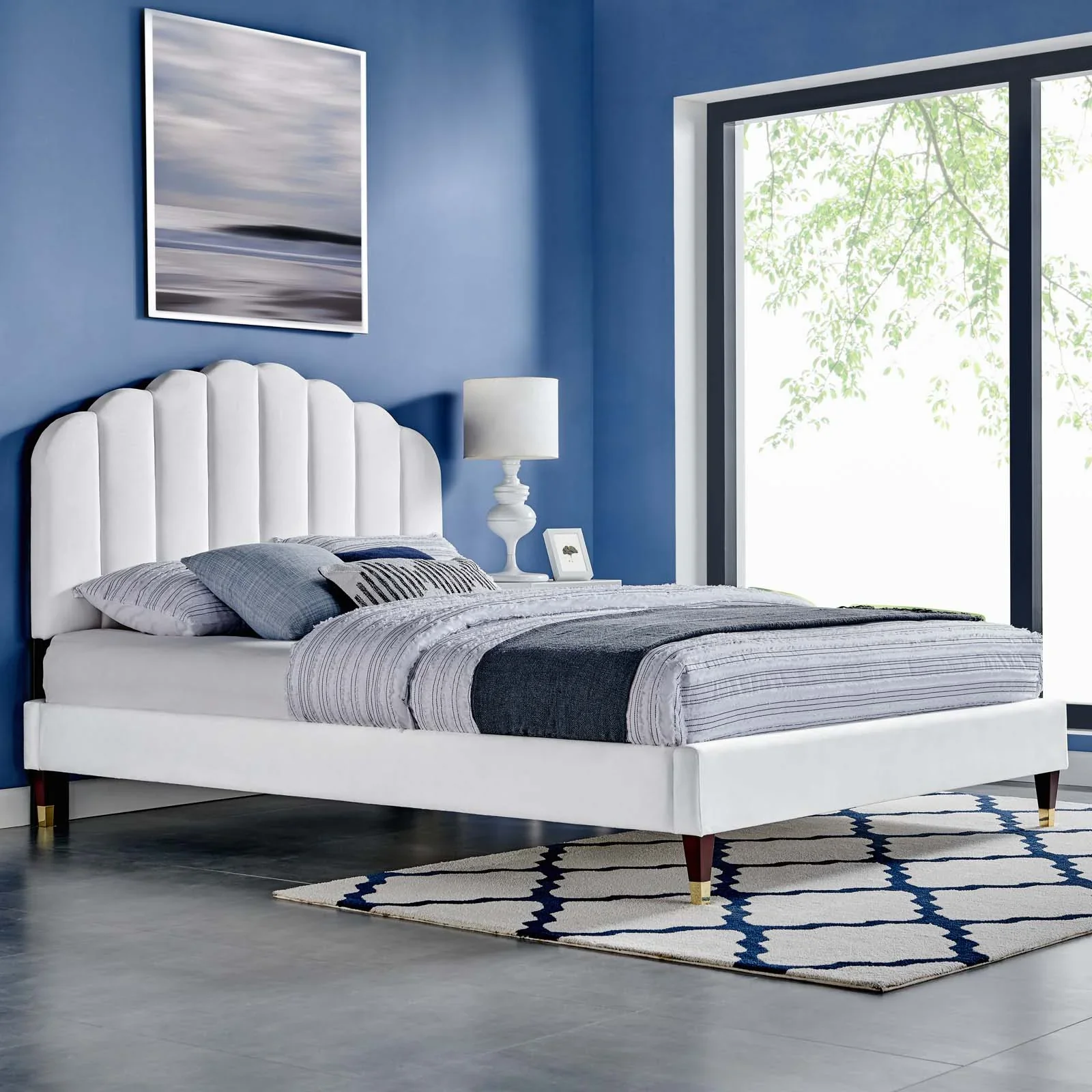 Daisy Performance Velvet Platform Bed Wood and Gold Legs - Image 12