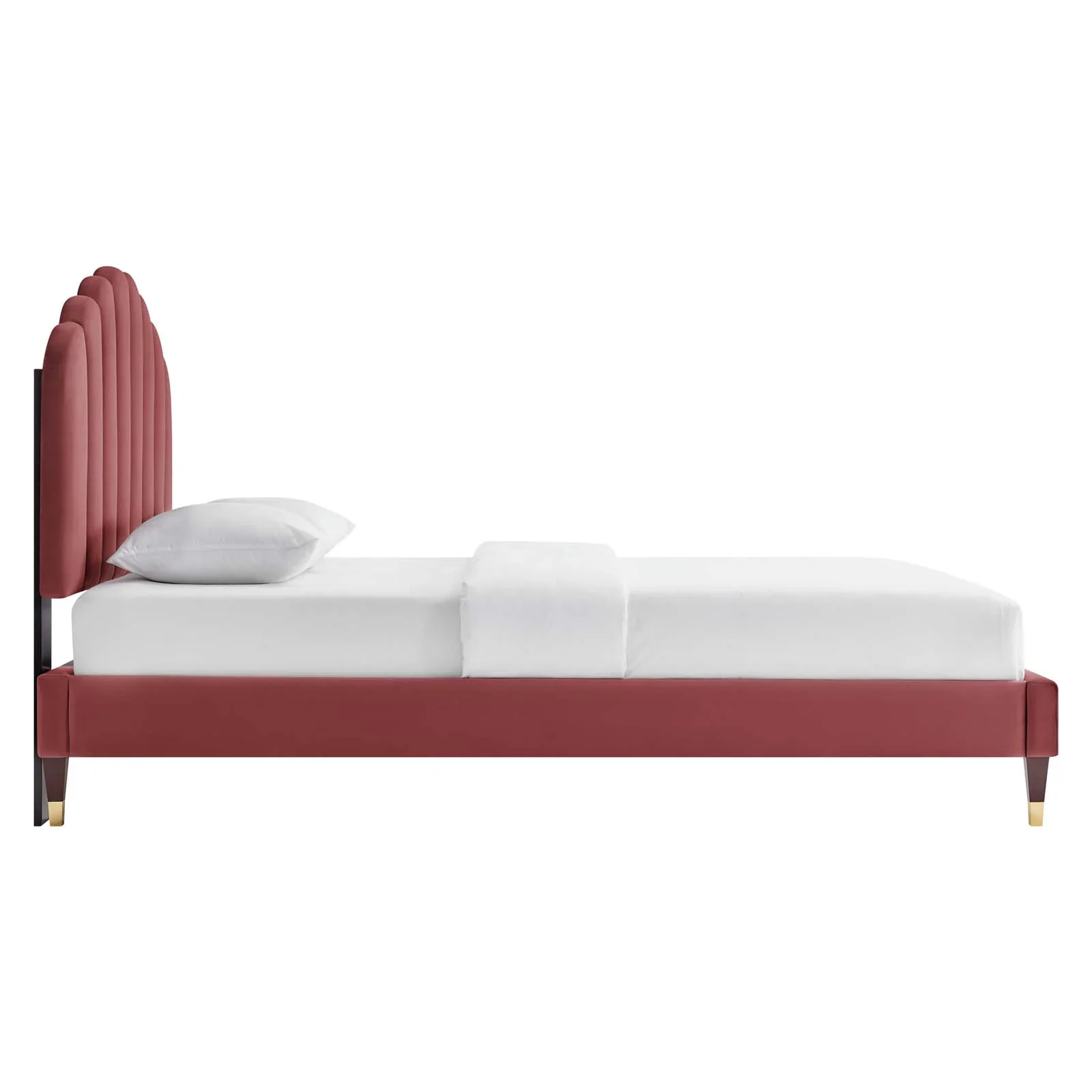Daisy Performance Velvet Platform Bed Wood and Gold Legs - Image 2