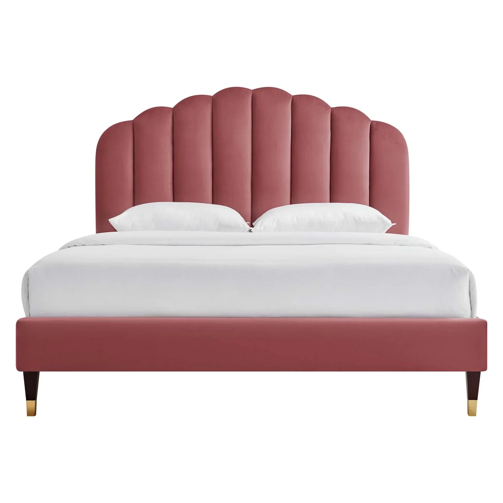 Daisy Performance Velvet Platform Bed Wood and Gold Legs - Image 3
