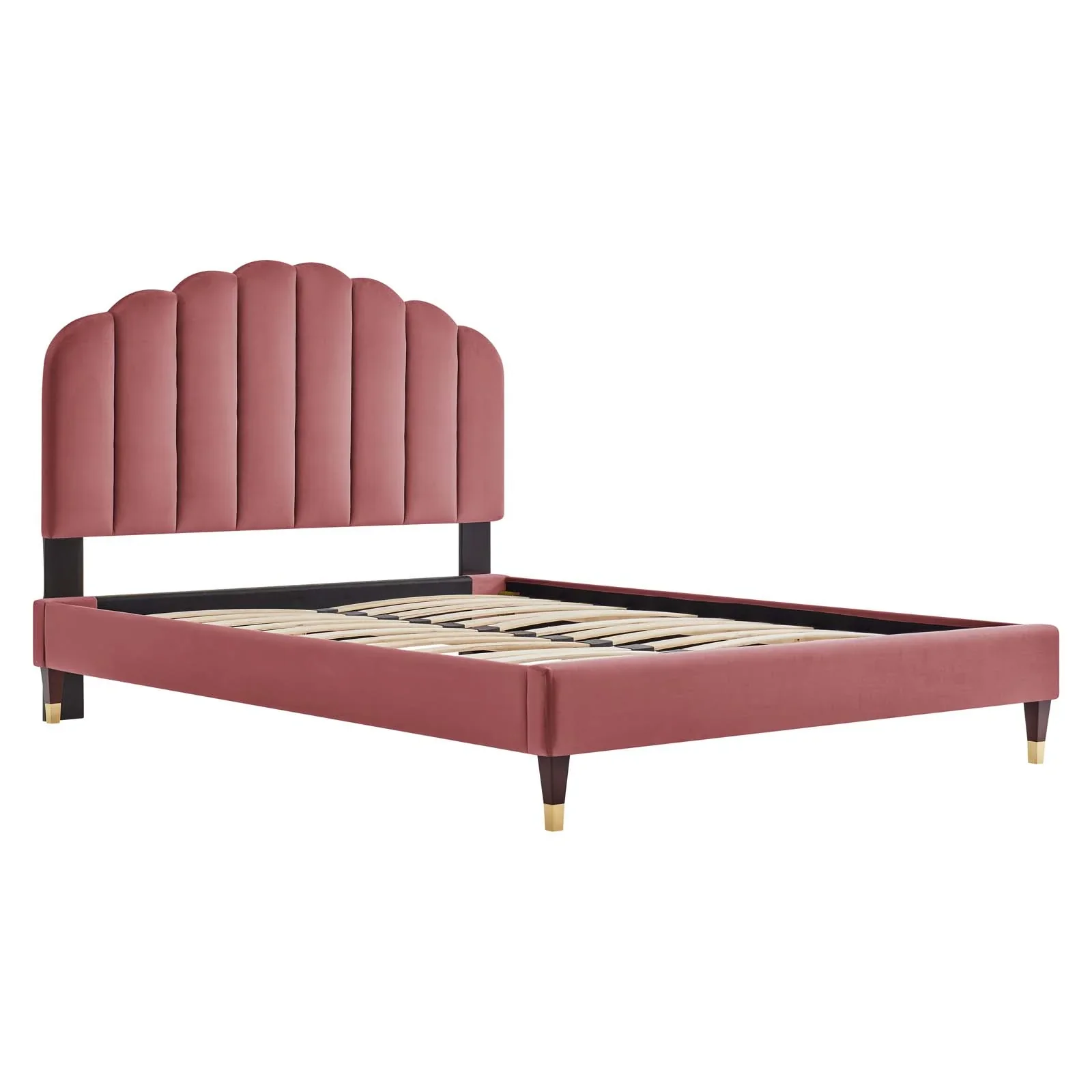 Daisy Performance Velvet Platform Bed Wood and Gold Legs - Image 4