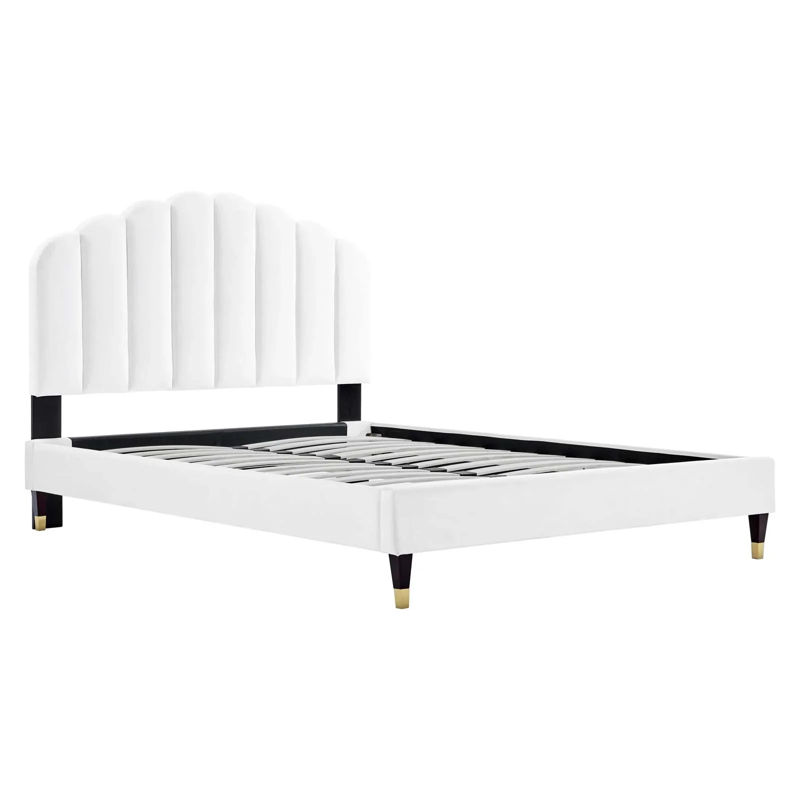 Daisy Performance Velvet Platform Bed Wood and Gold Legs - Image 9