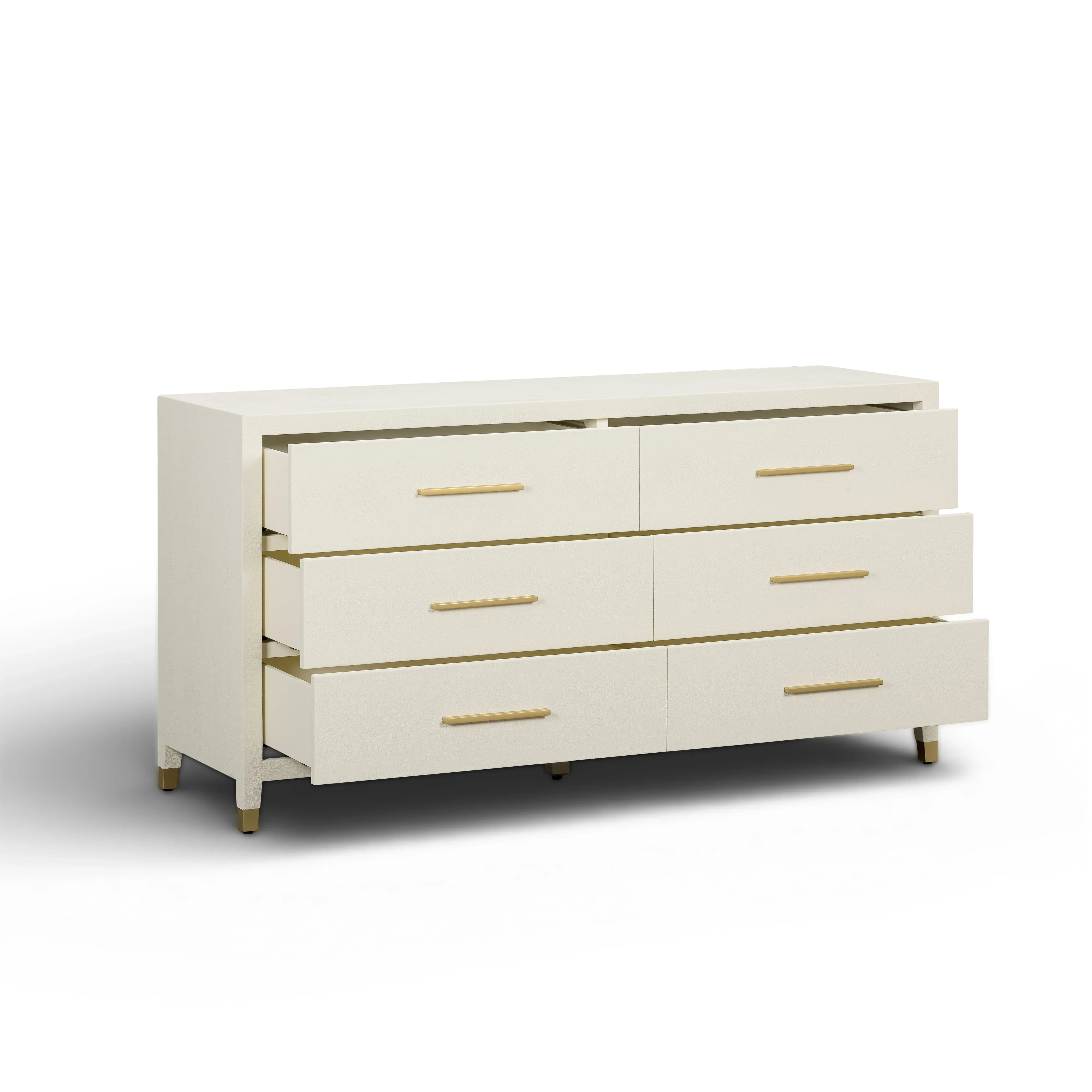 Dani 62" Cream Faux Shagreen 6-Drawer Dresser - Image 3