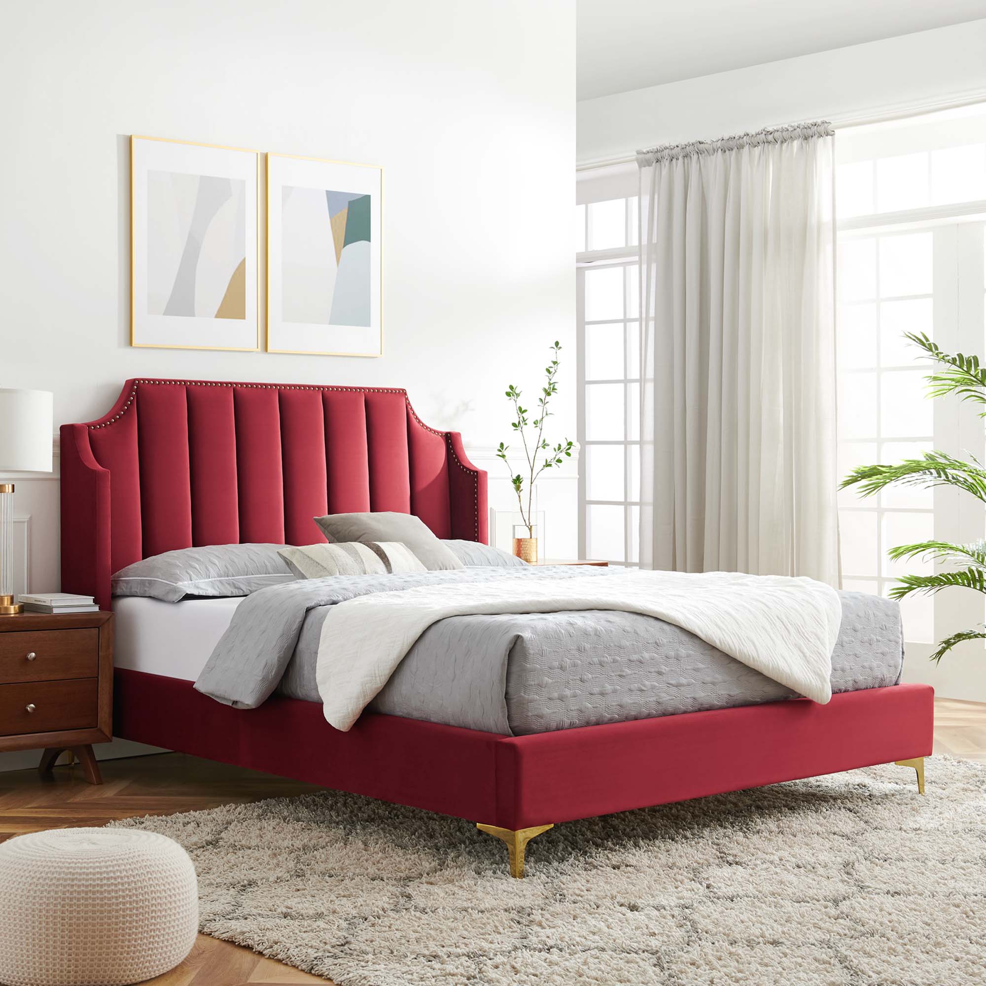 Daniella Performance Velvet Queen Platform Bed - Image 15