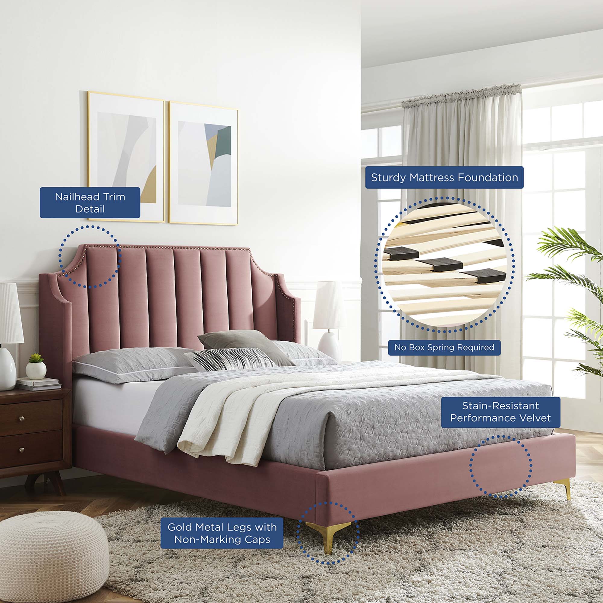 Daniella Performance Velvet Queen Platform Bed - Image 7