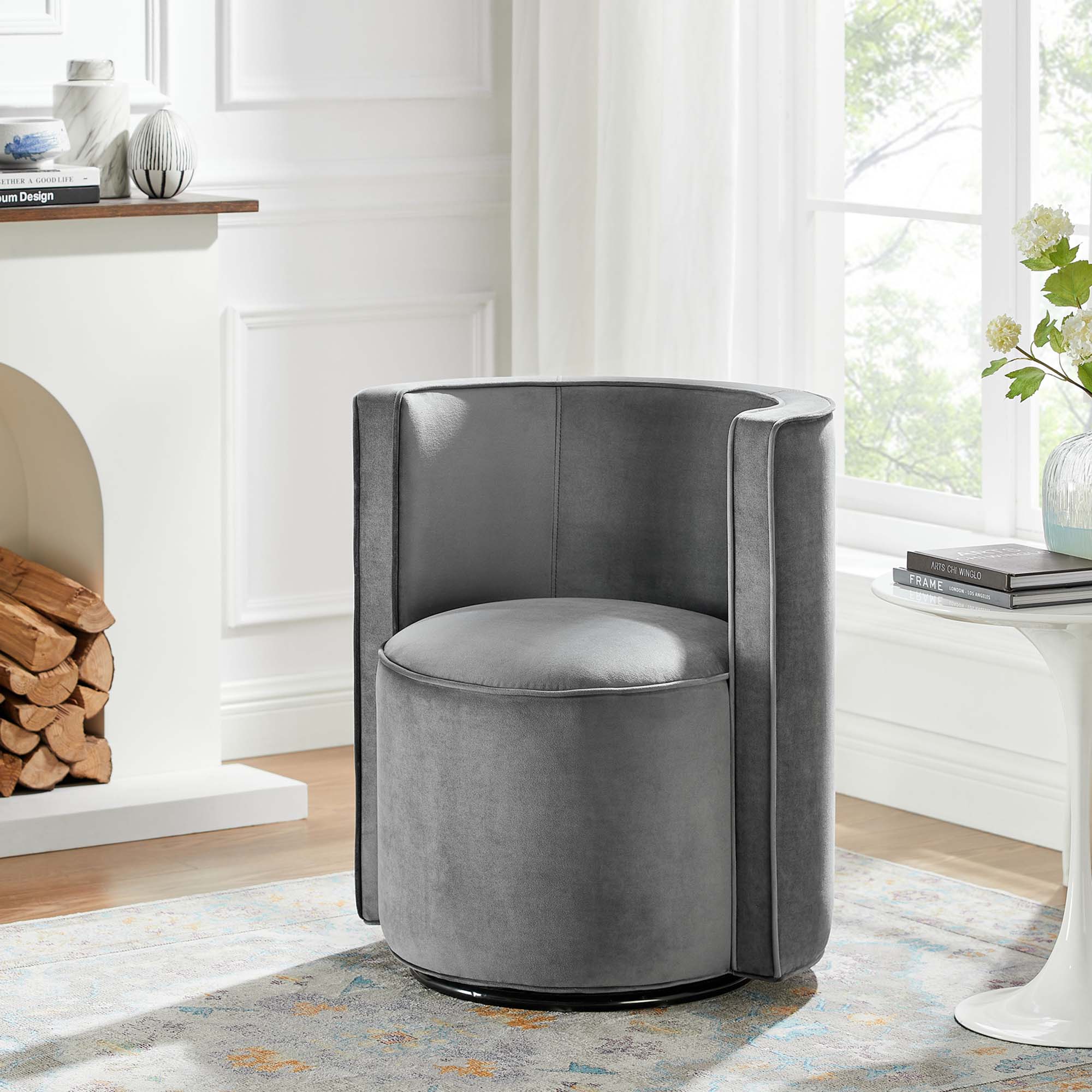 Della Performance Velvet Fabric Swivel Chair - Image 2