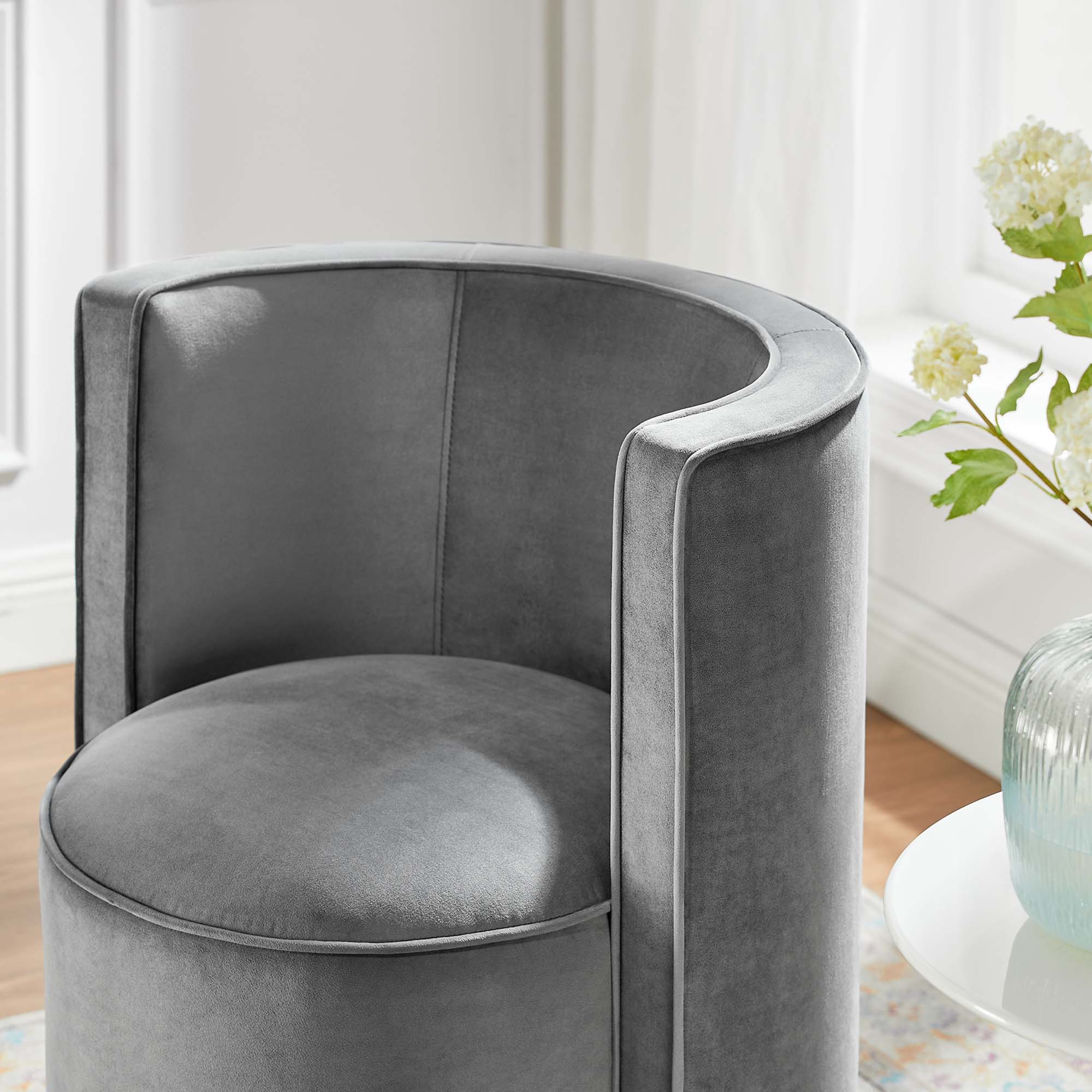 Della Performance Velvet Fabric Swivel Chair - Image 3