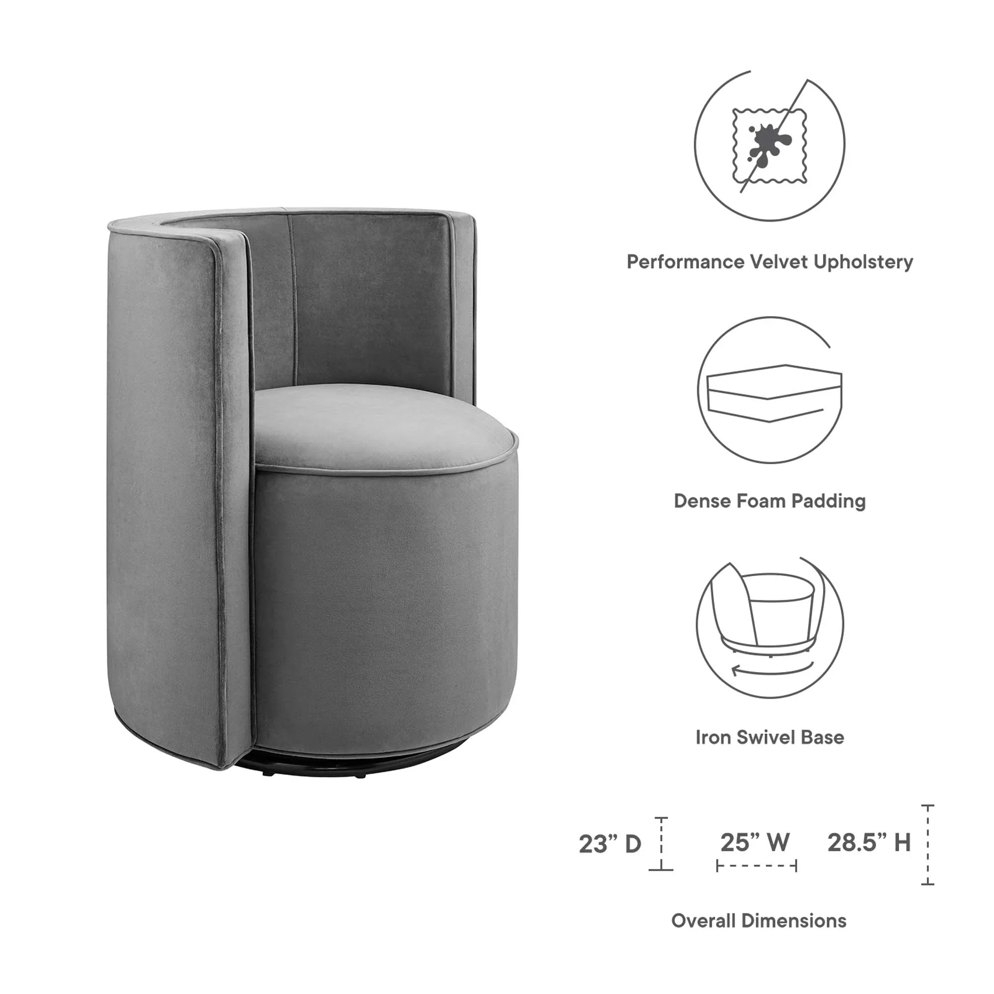 Della Performance Velvet Fabric Swivel Chair - Image 9
