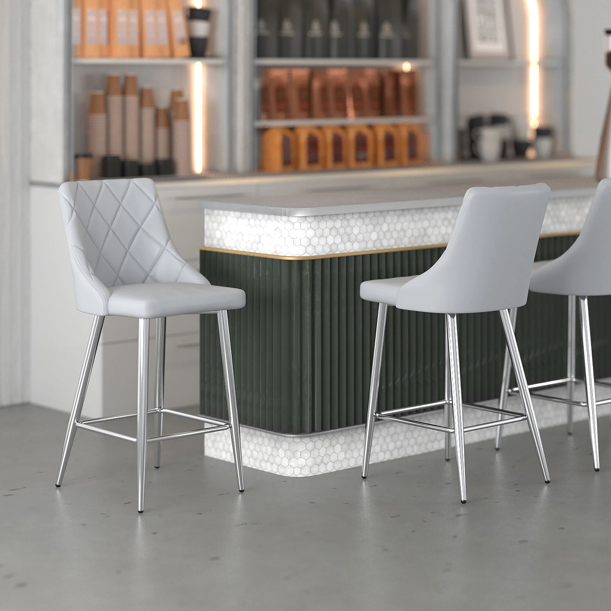 Devo 26" Counter Stool, set of 2, in Light Grey - Image 2
