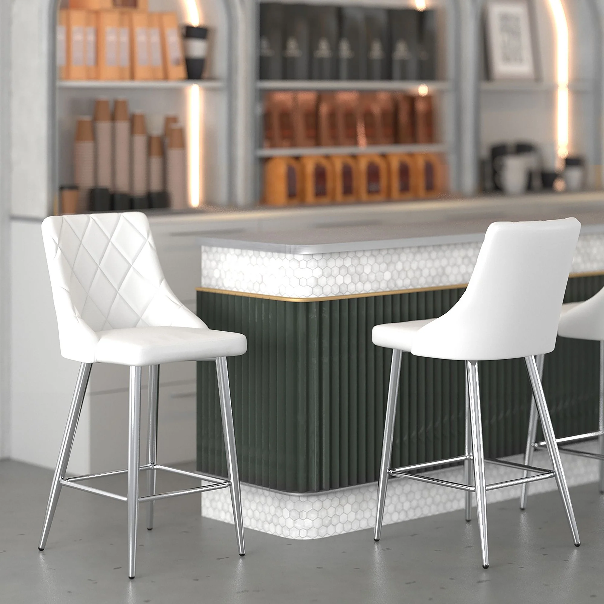 Devo 26" Counter Stool, set of 2, in White - Image 2