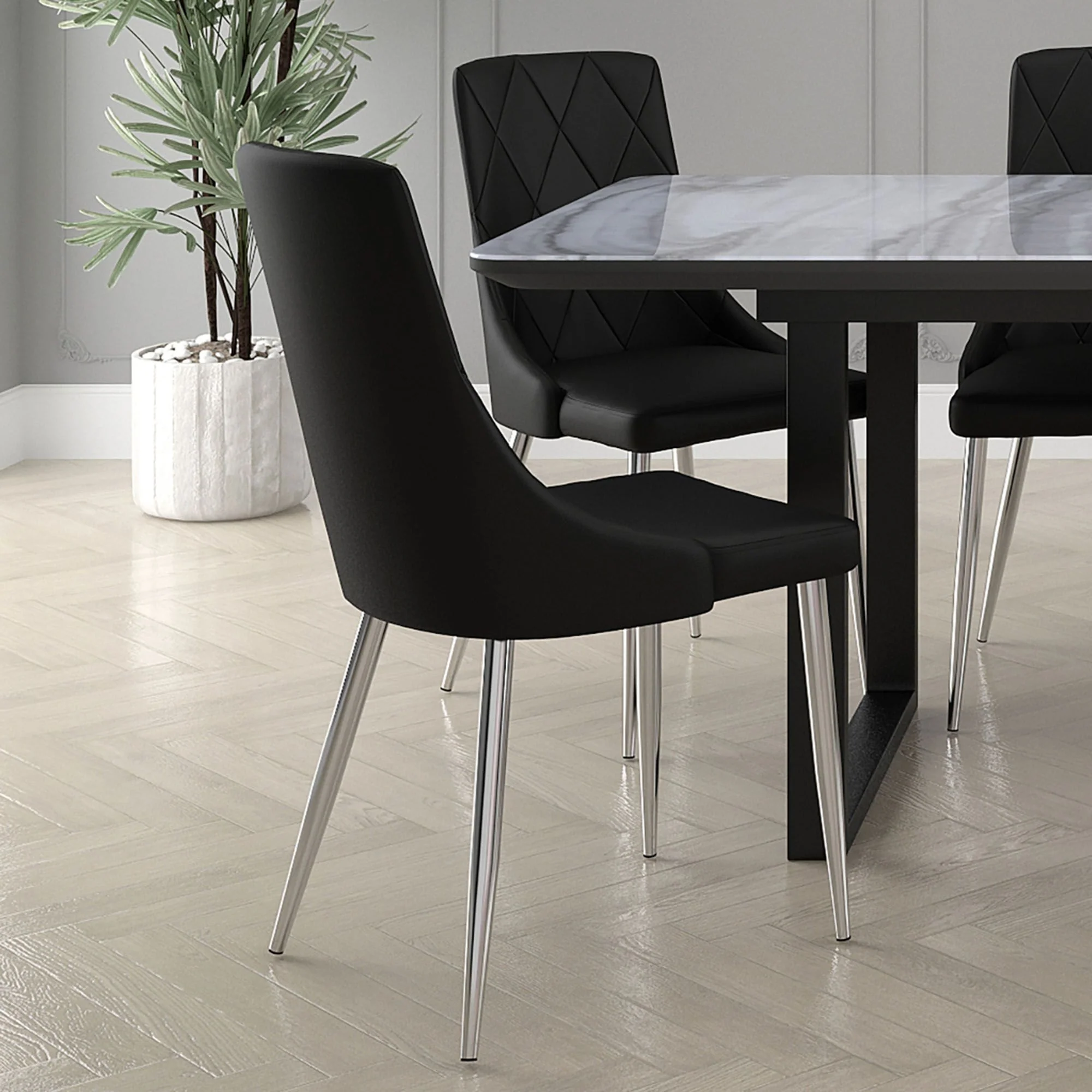 Devo Dining Chair, set of 2, in Black and Chrome - Image 2