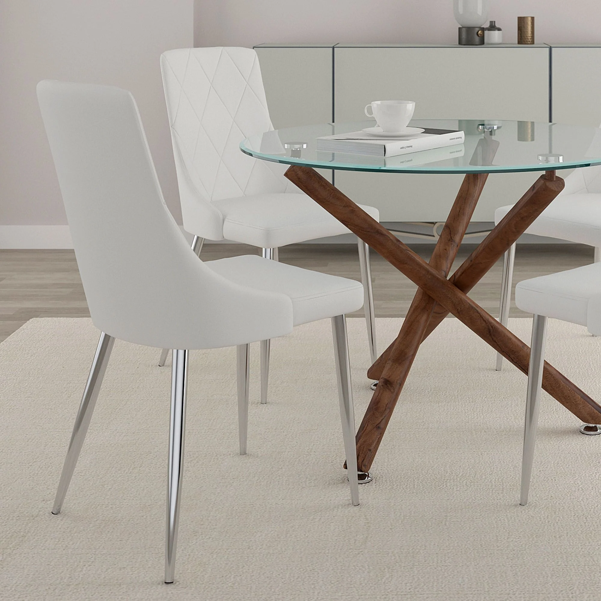 Devo Dining Chair, set of 2, in White and Chrome - Image 2