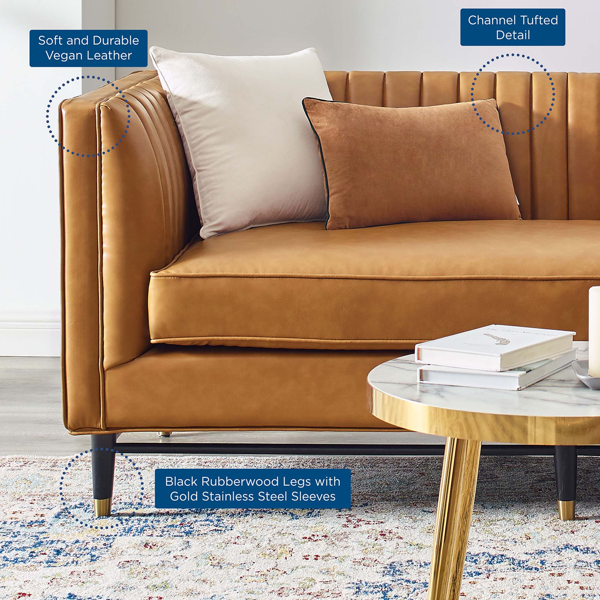 Devote Channel Tufted Vegan Leather Loveseat - Image 2
