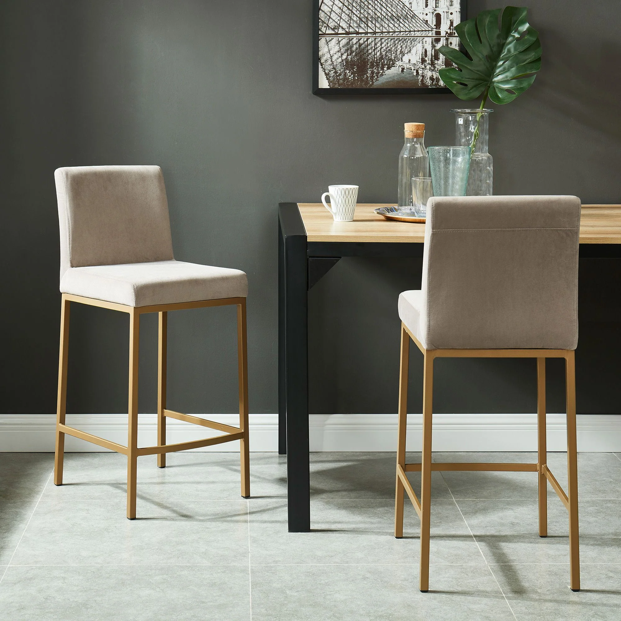 Diego 26" Counter Stool, set of 2, in Beige and Aged Gold - Image 2