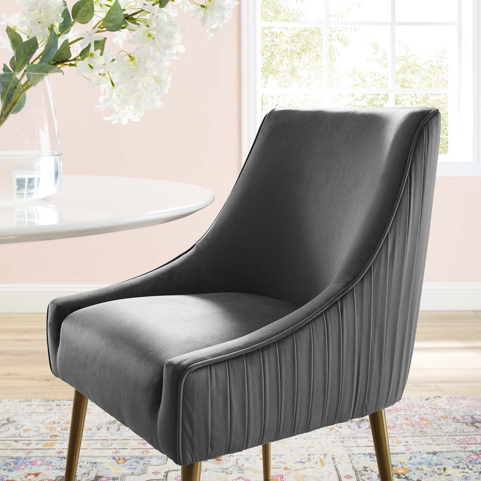 Discern Pleated Back Upholstered Performance Velvet Dining Chair - Image 5