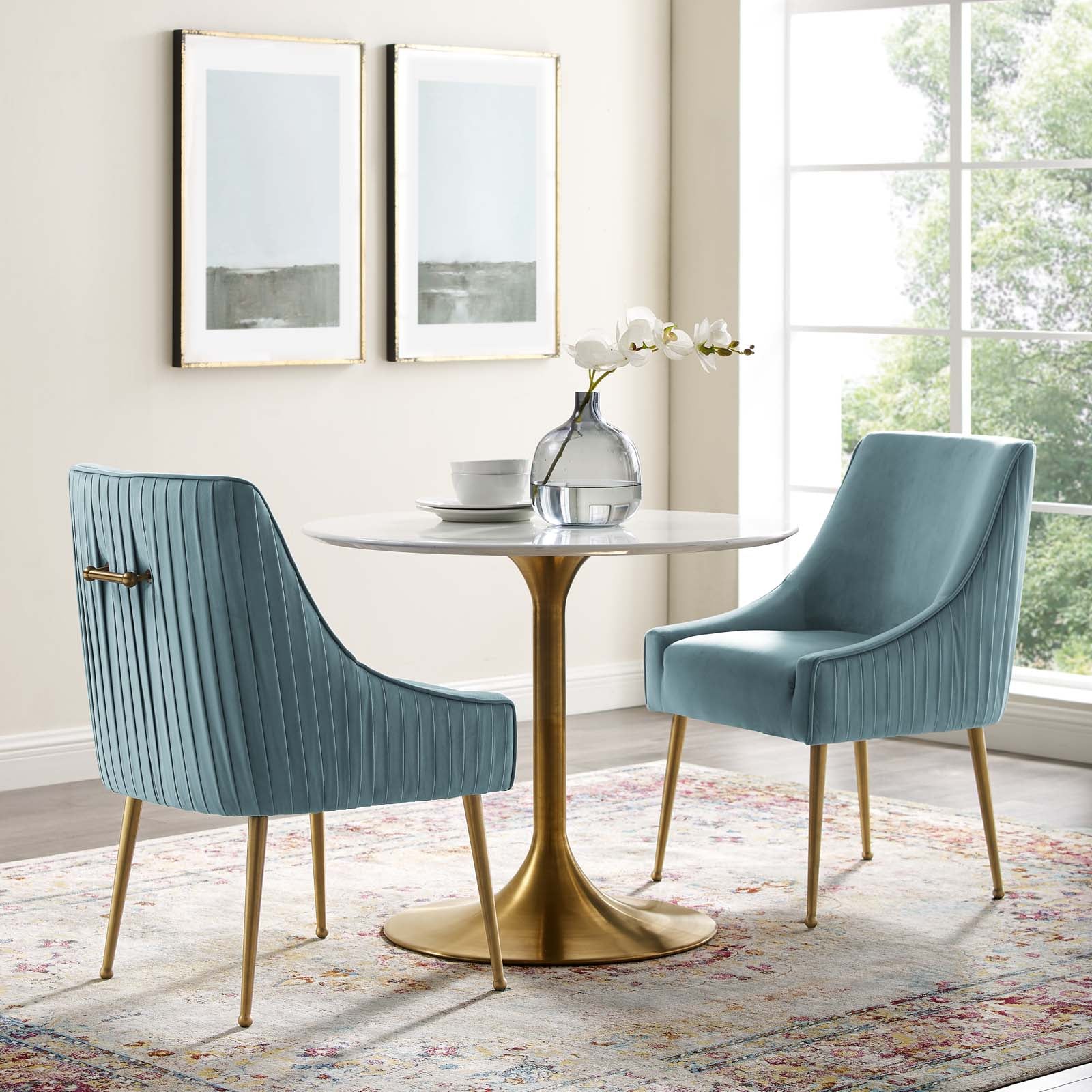 Discern Pleated Back Upholstered Performance Velvet Dining Chair Set of 2 - Image 6