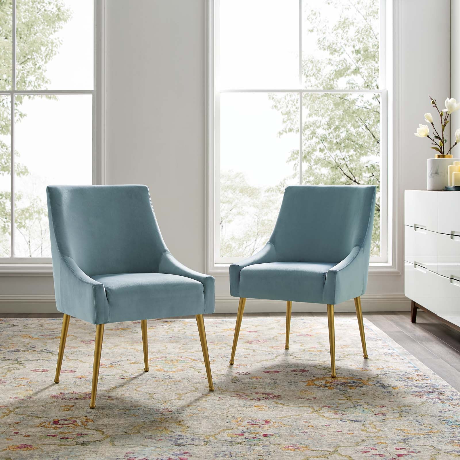 Discern Upholstered Performance Velvet Dining Chair Set of 2 - Image 2