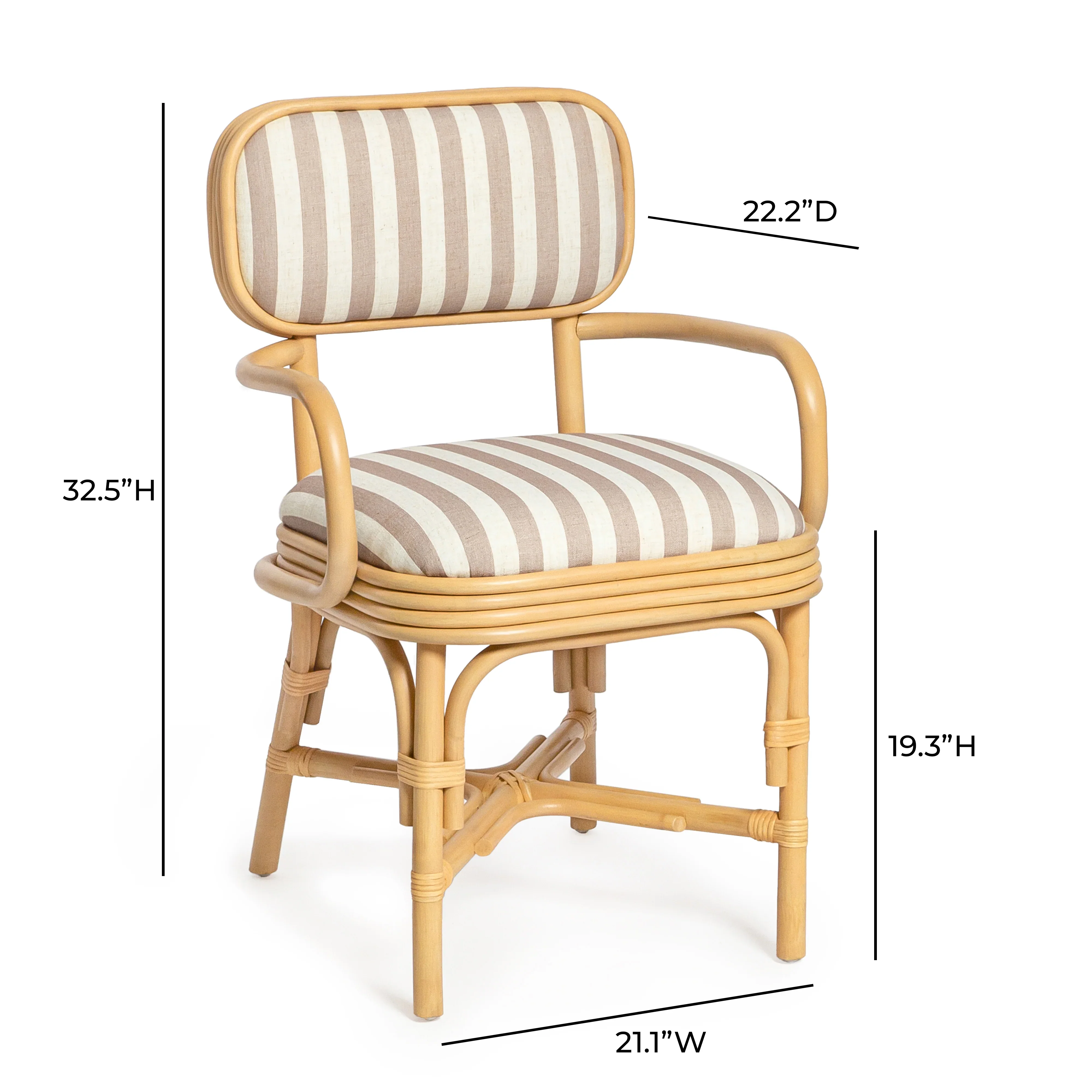 Dorine Striped Performance Linen & Rattan Dining Armchair - Image 14