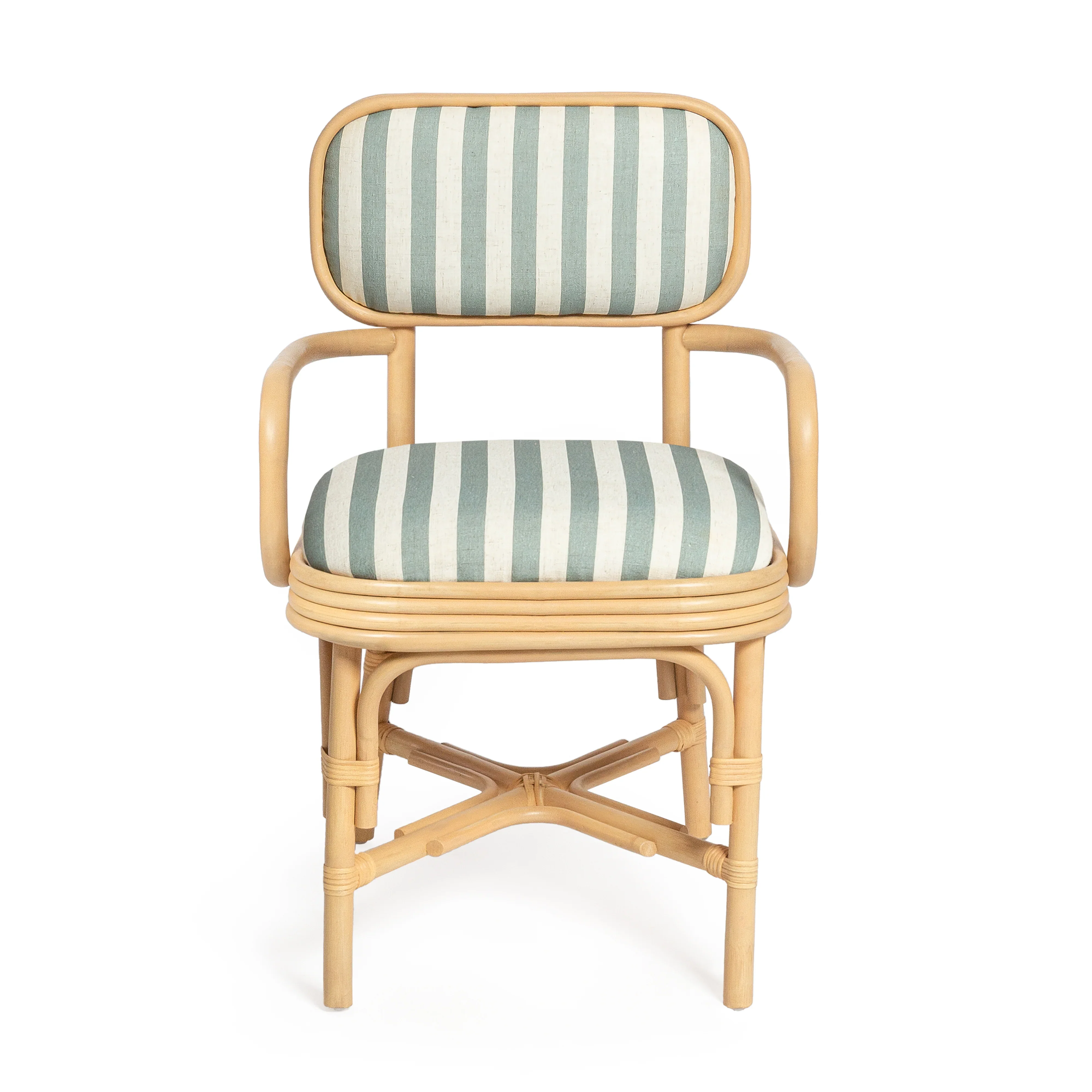 Dorine Striped Performance Linen & Rattan Dining Armchair - Image 2