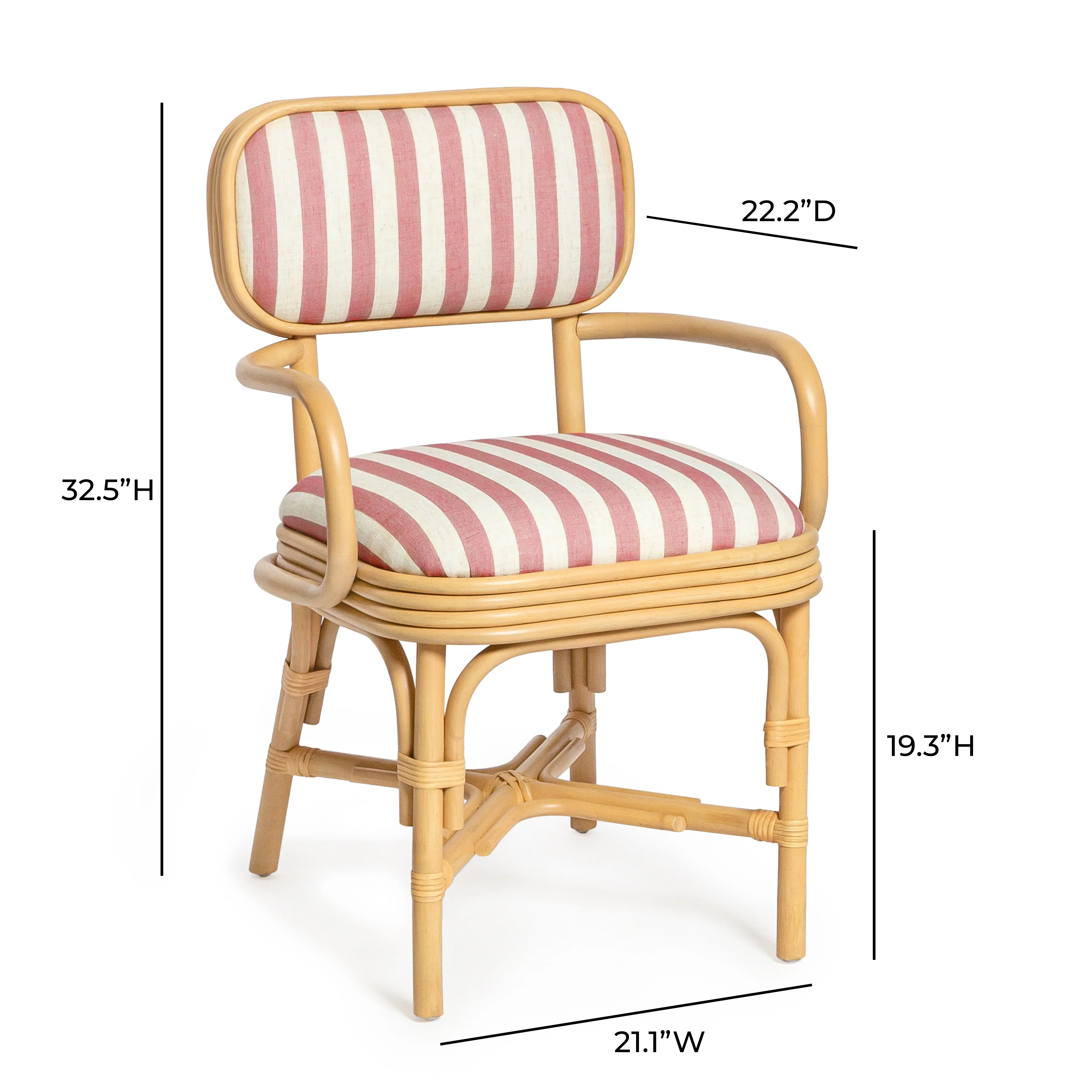 Dorine Striped Performance Linen & Rattan Dining Armchair - Image 21