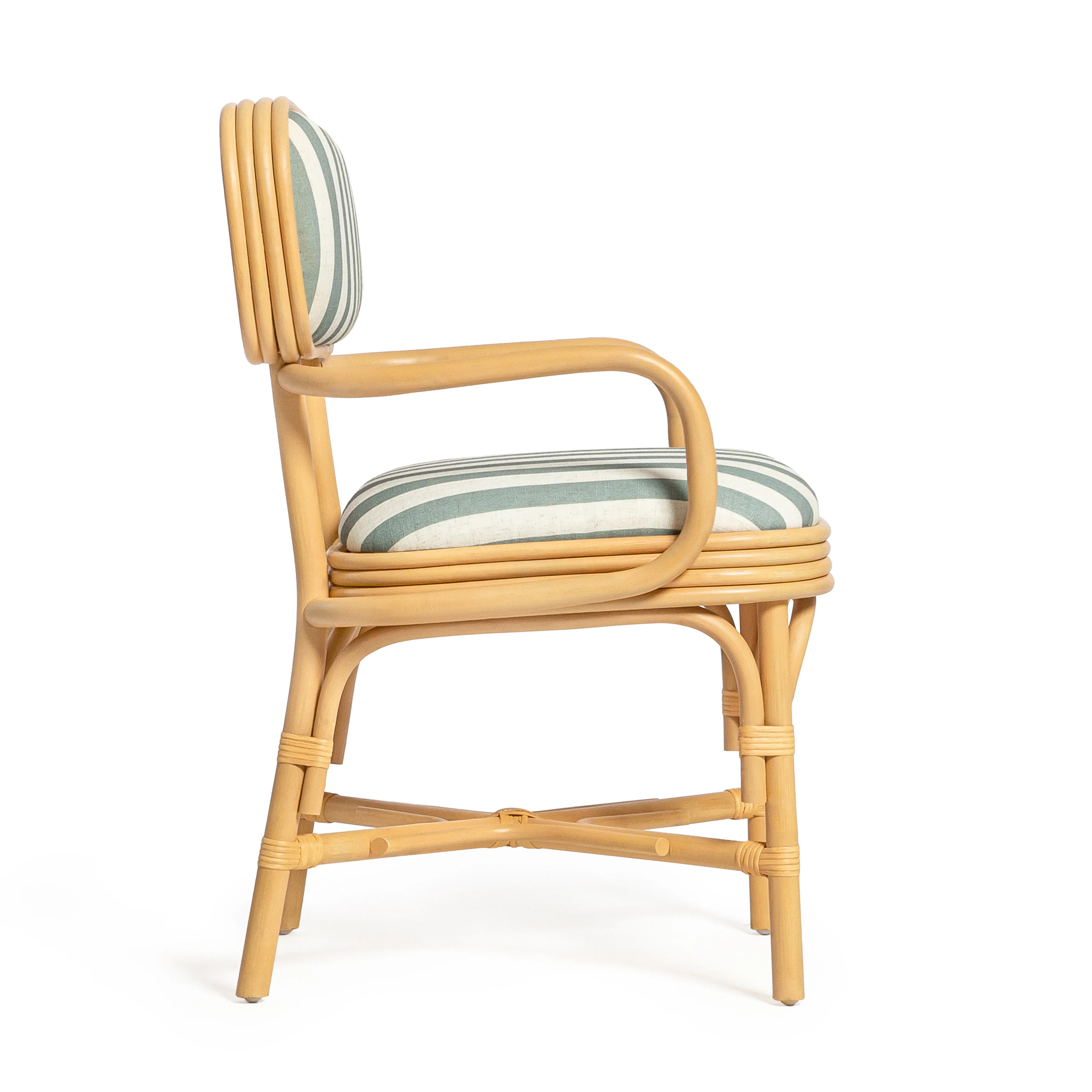 Dorine Striped Performance Linen & Rattan Dining Armchair - Image 3