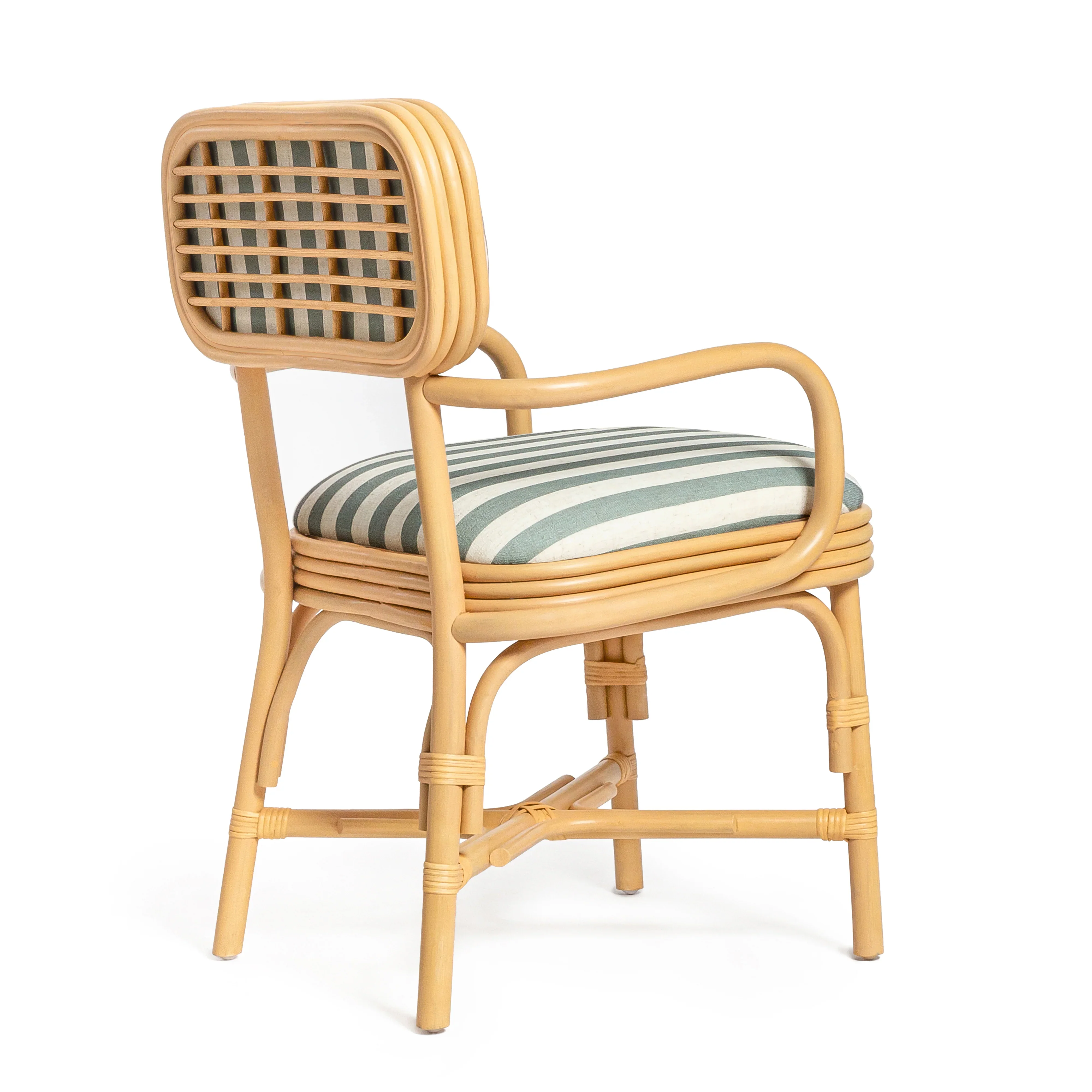 Dorine Striped Performance Linen & Rattan Dining Armchair - Image 4
