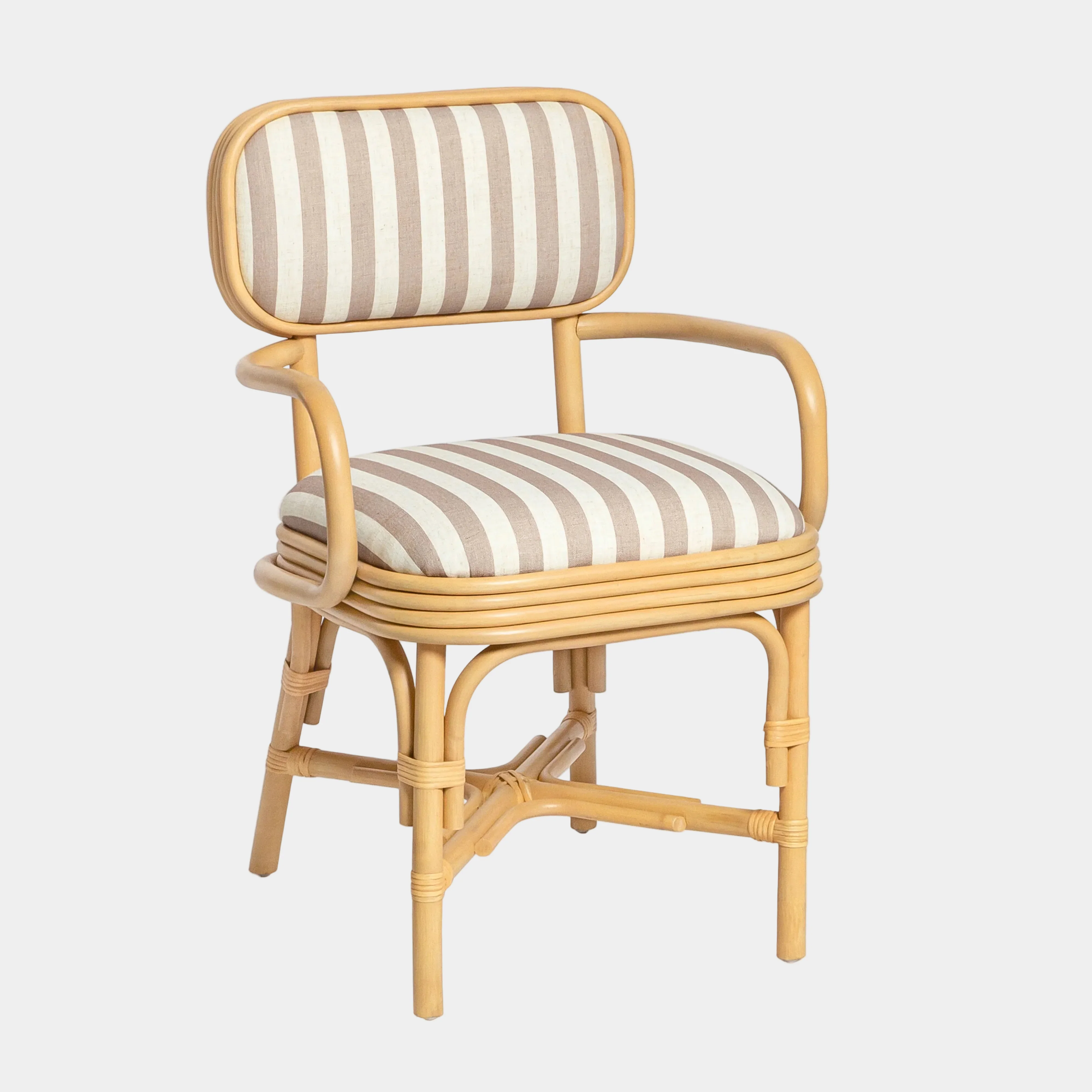 Dorine Striped Performance Linen & Rattan Dining Armchair - Image 8