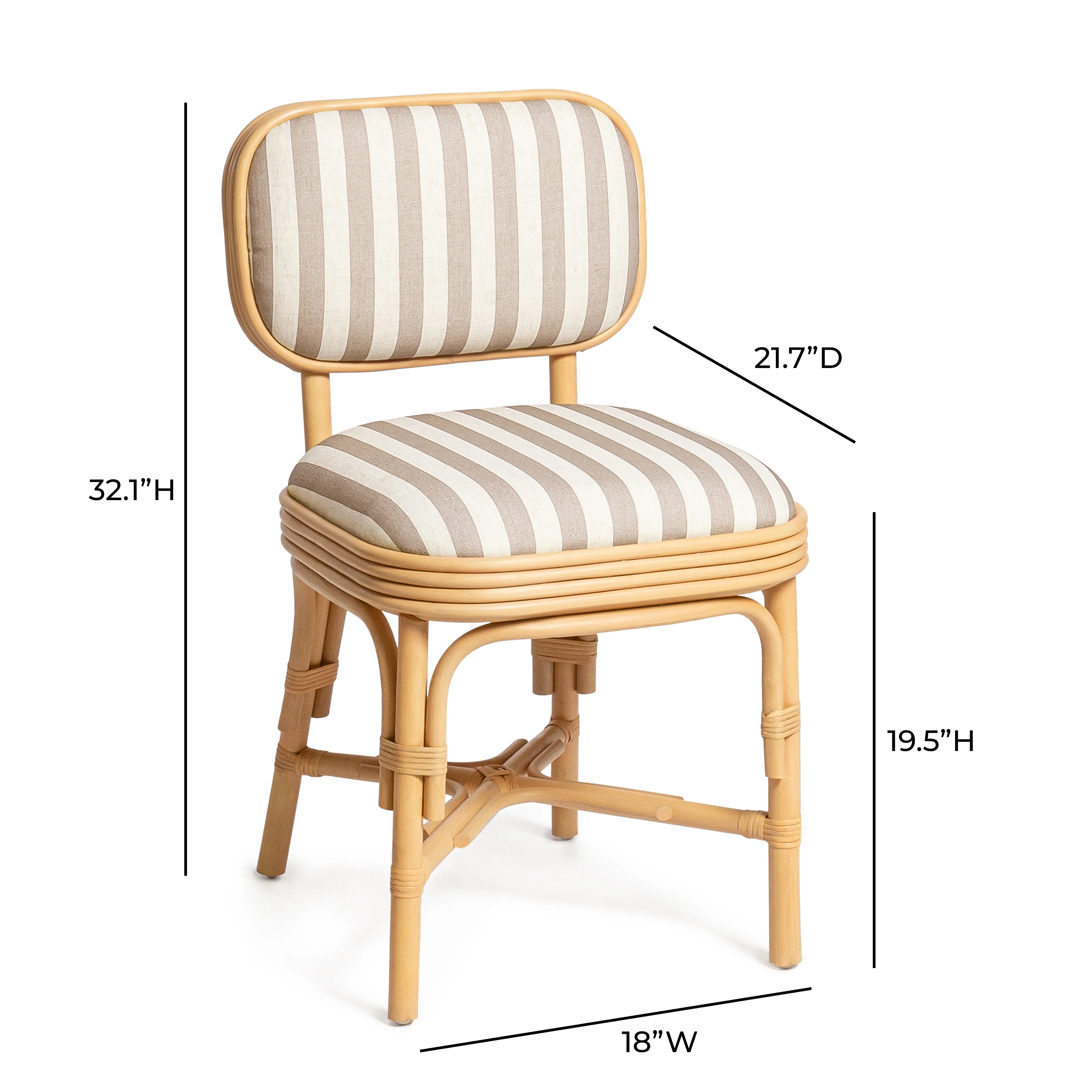 Dorine Striped Performance Linen & Rattan Dining Chair - Image 14