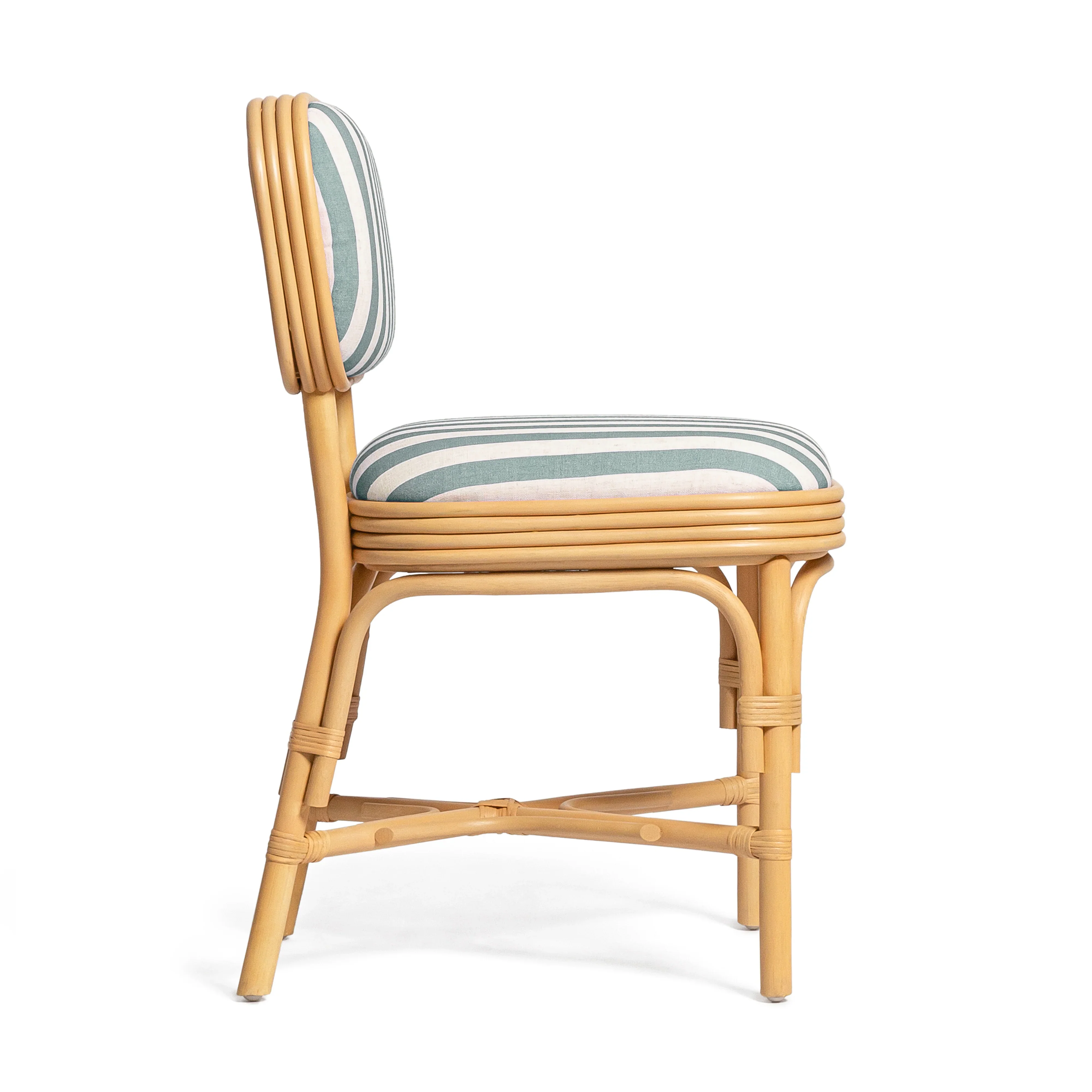 Dorine Striped Performance Linen & Rattan Dining Chair - Image 3