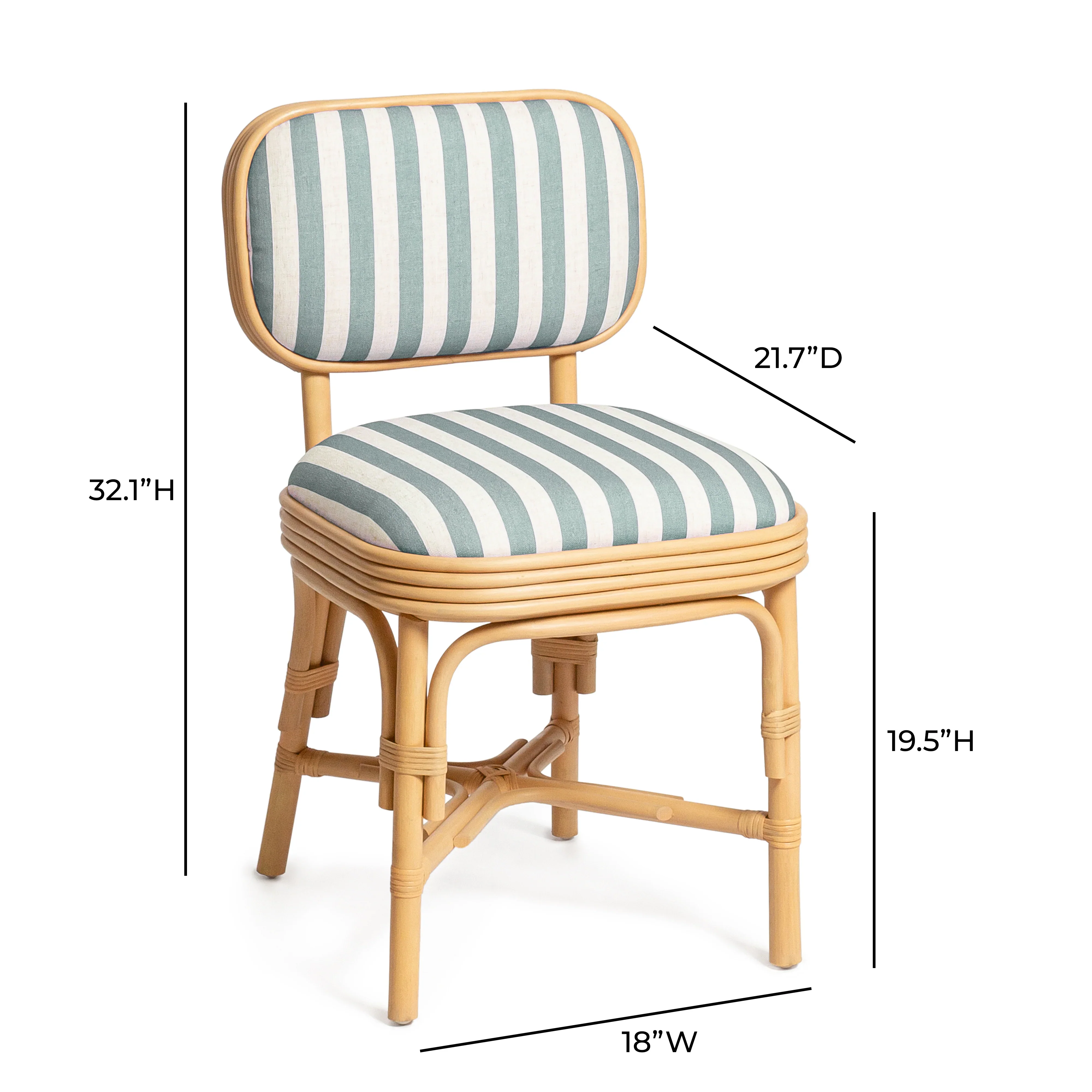 Dorine Striped Performance Linen & Rattan Dining Chair - Image 7