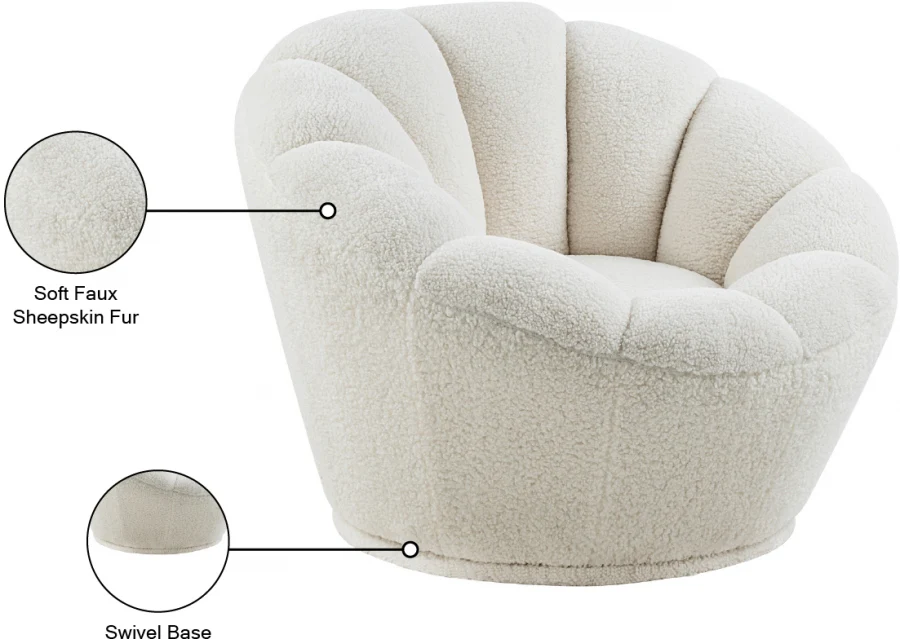 Dream Faux Sheepskin Fur Upholstered Swivel Accent Chair - Image 7