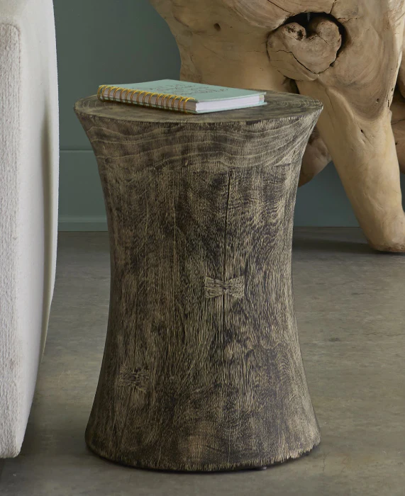 Drum Stool Mango Wood, Gray Stone - Image 4