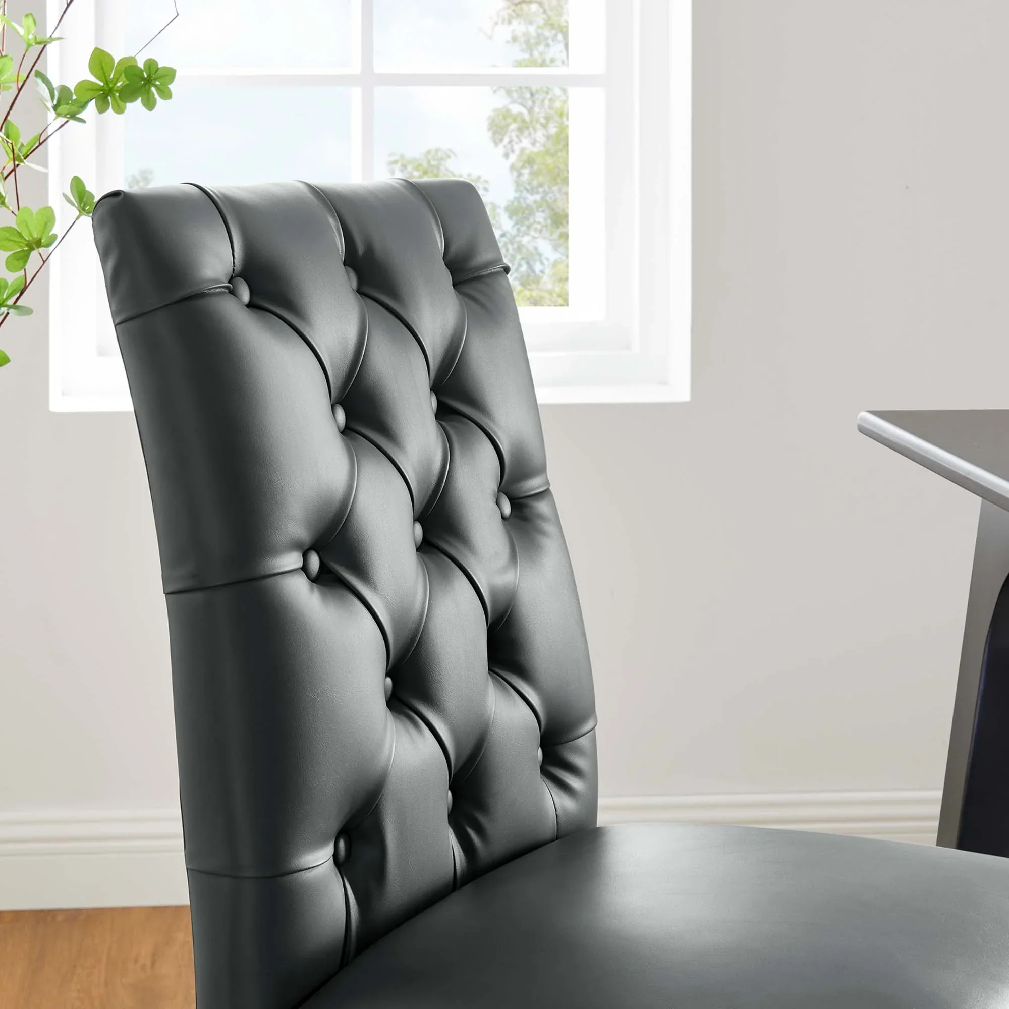Duchess Button Tufted Vegan Leather Dining Chair - Image 16