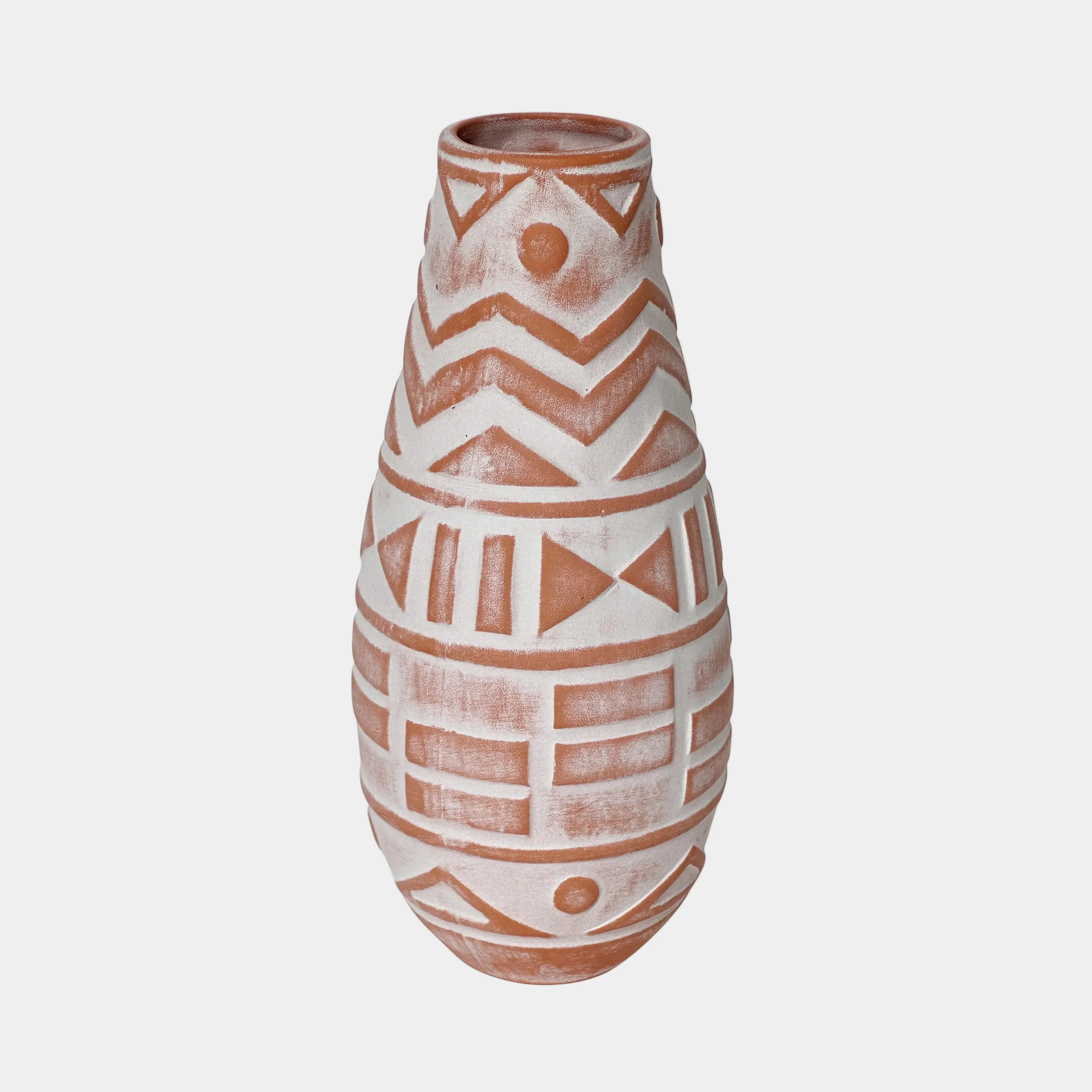 Earthenware Aztec Teardrop Flower Vase in Terracotta