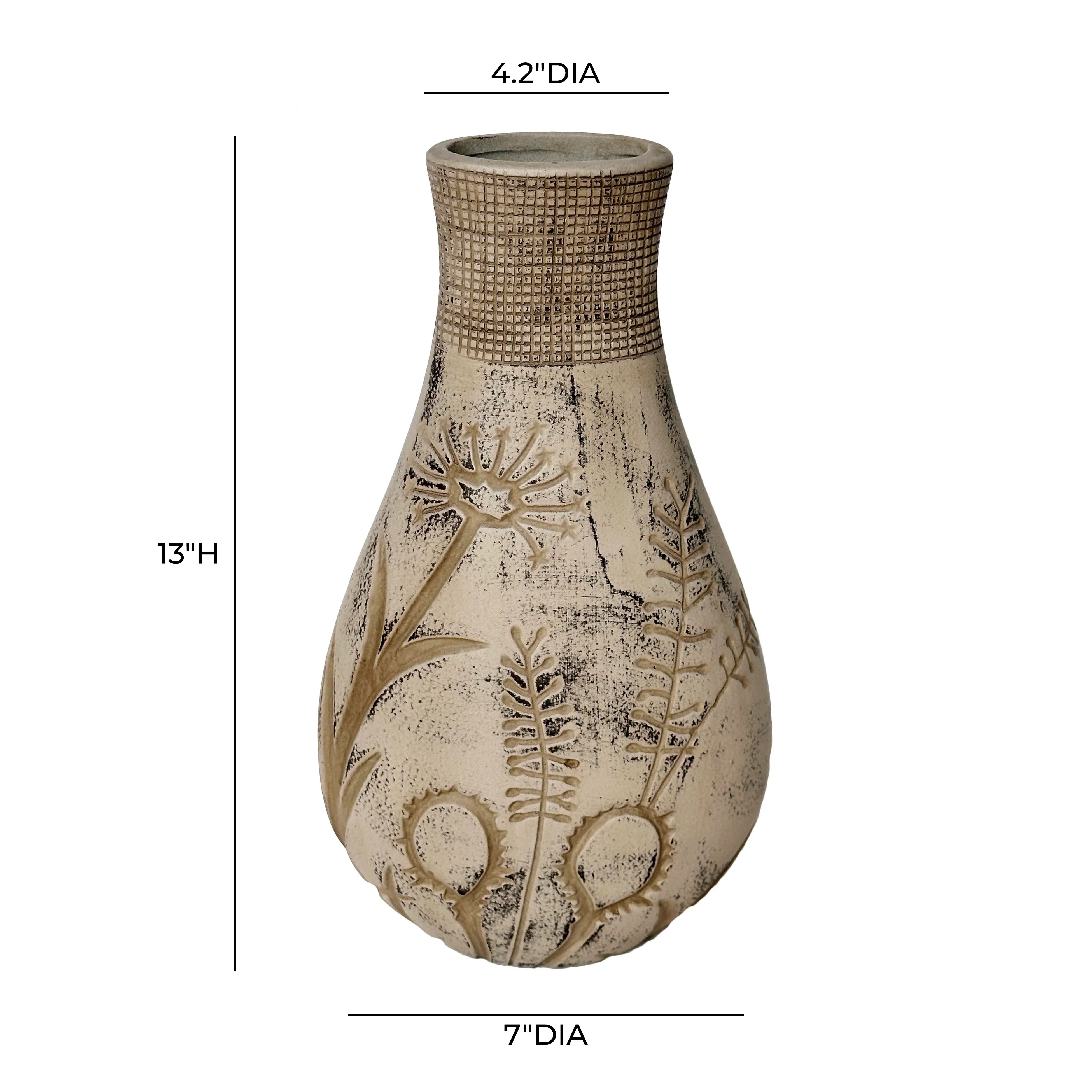 Earthenware Floral Pattern Vase in Grey - Image 4