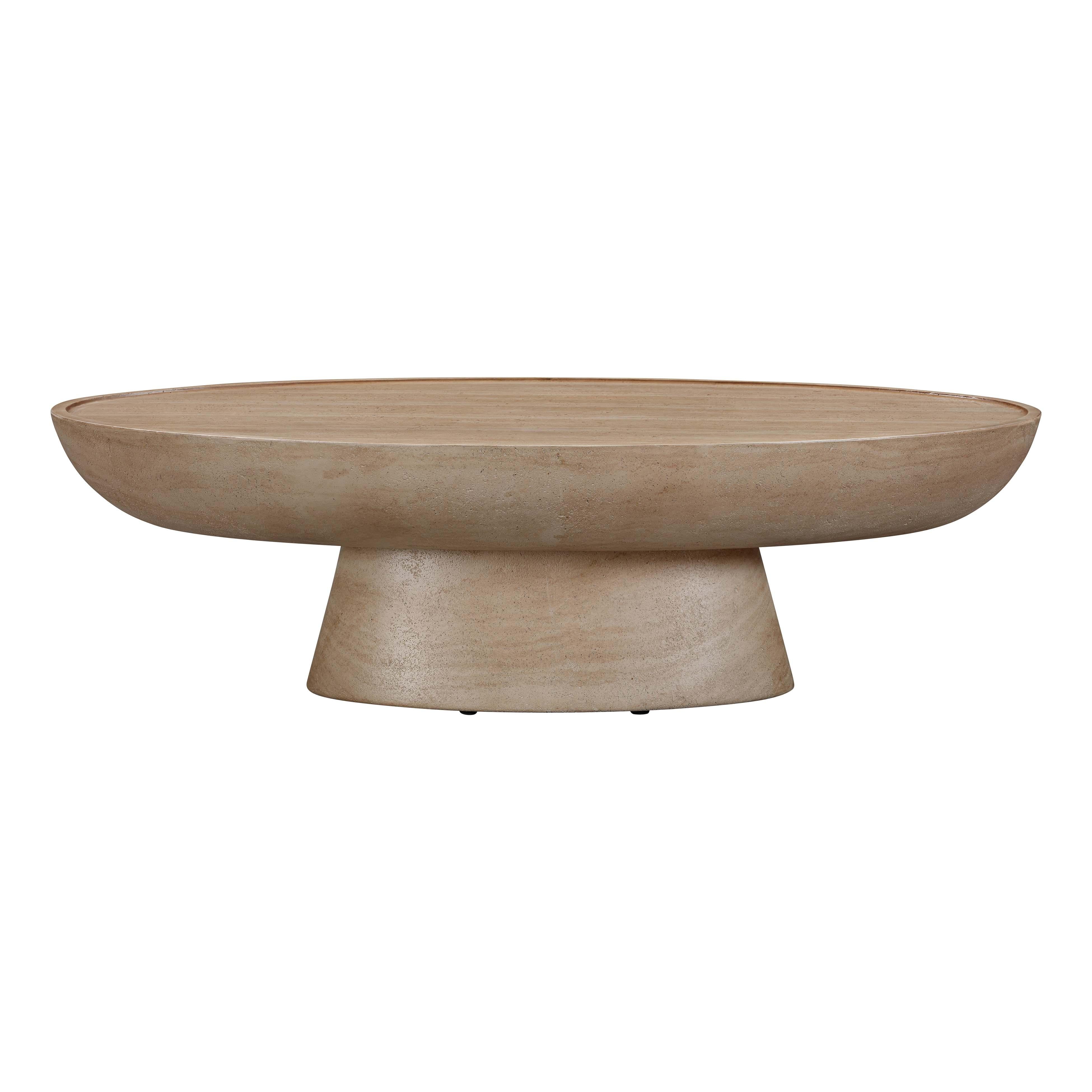 Eclipse 47" Textured Faux Travertine Indoor/Outdoor Coffee Table - Image 4