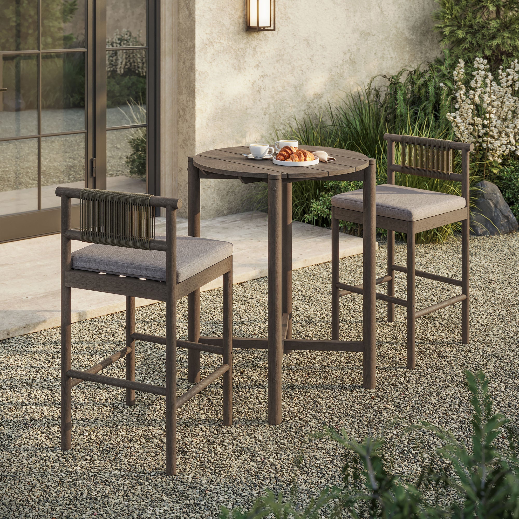 Eleni 3-Piece Outdoor Teak Wood Bar Set - Image 11