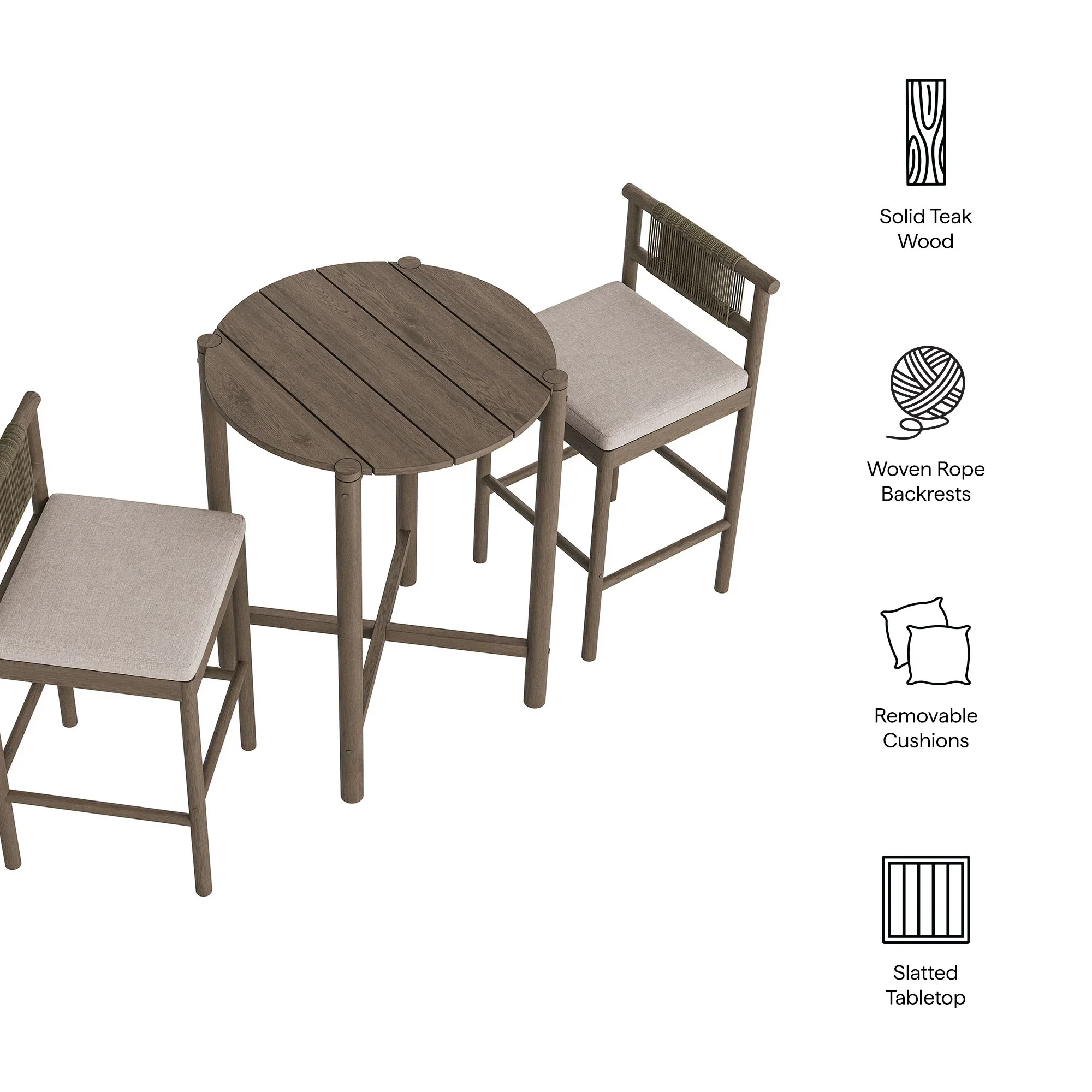 Eleni 3-Piece Outdoor Teak Wood Bar Set - Image 12