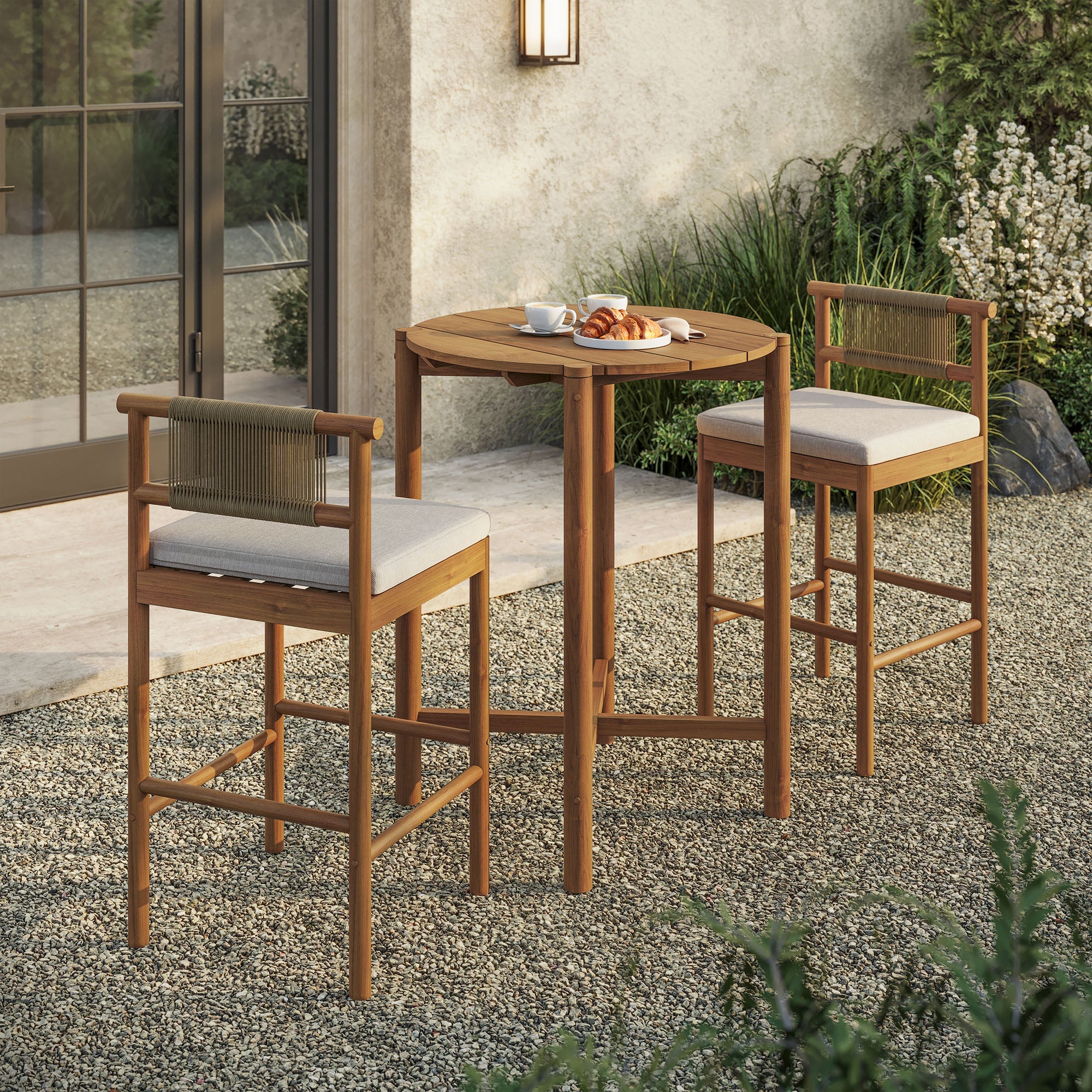 Eleni 3-Piece Outdoor Teak Wood Bar Set - Image 18