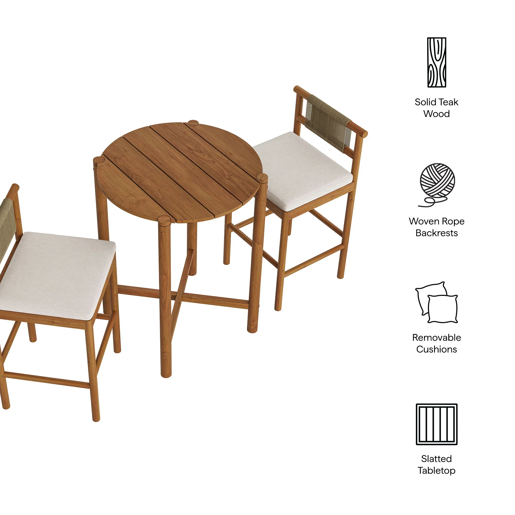 Eleni 3-Piece Outdoor Teak Wood Bar Set - Image 19