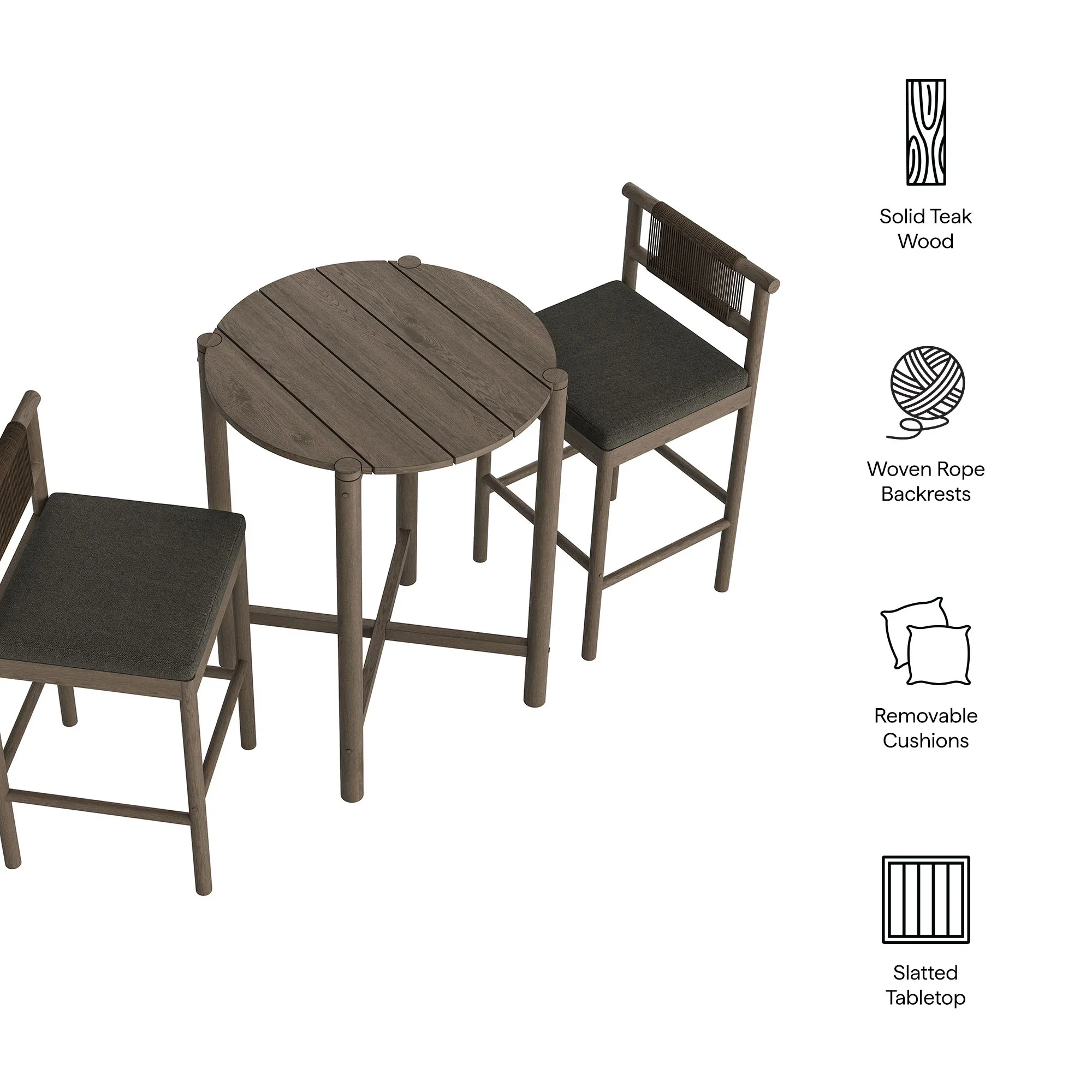 Eleni 3-Piece Outdoor Teak Wood Bar Set - Image 5