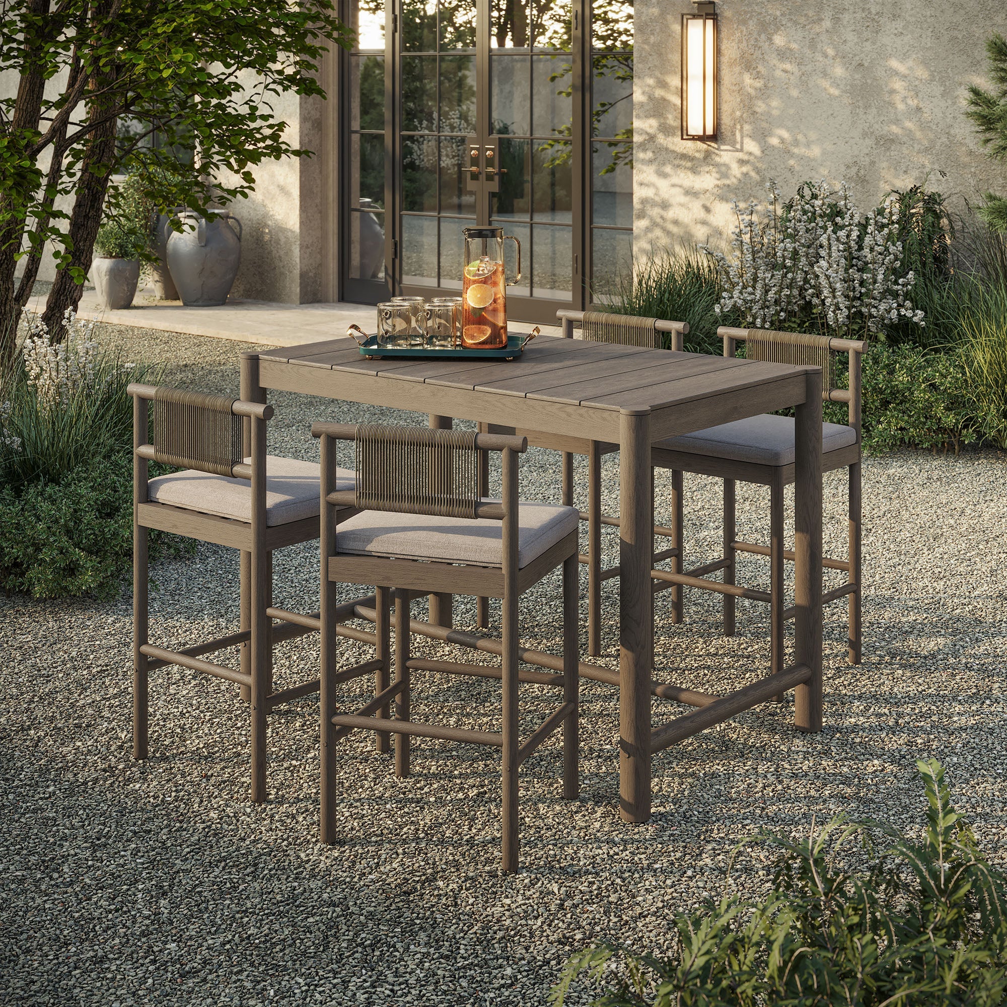 Eleni 5-Piece Outdoor Teak Wood Bar Set - Image 11