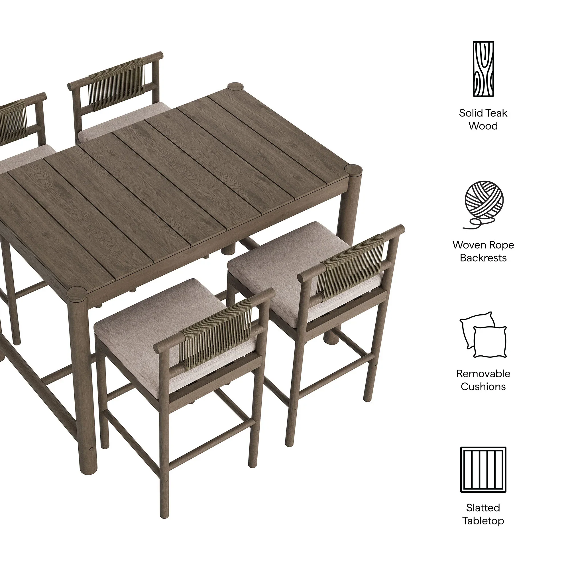 Eleni 5-Piece Outdoor Teak Wood Bar Set - Image 12