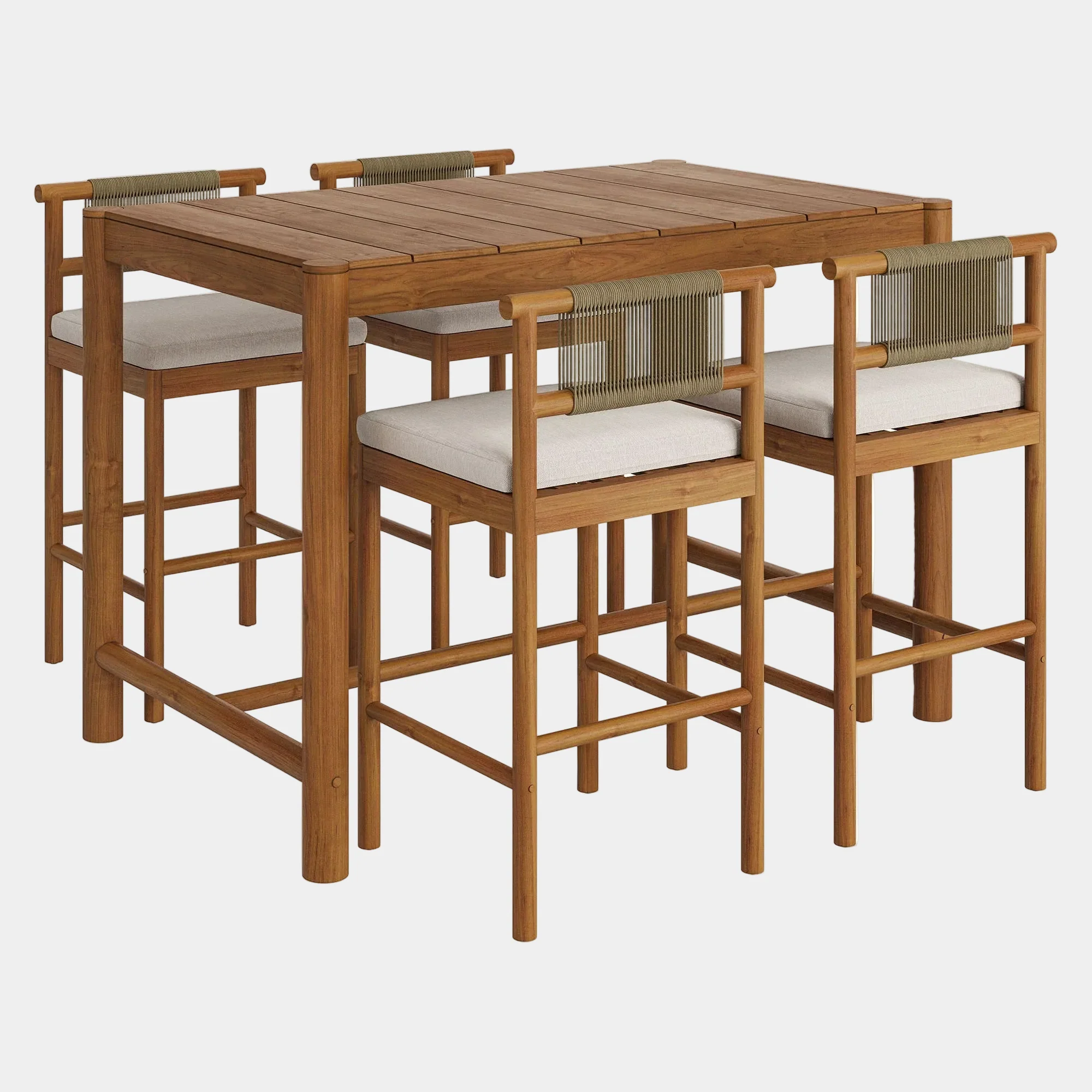 Eleni 5-Piece Outdoor Teak Wood Bar Set - Image 15