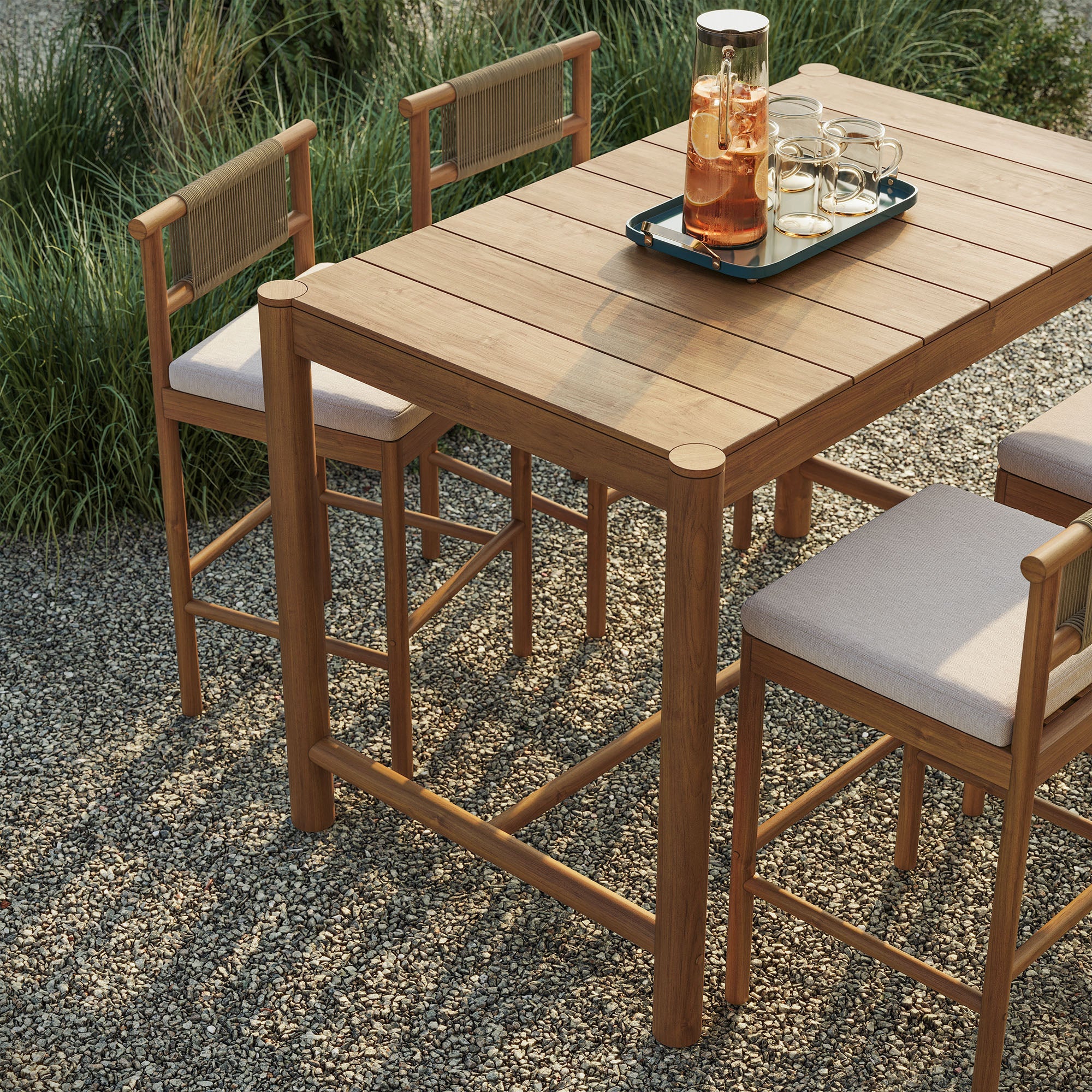 Eleni 5-Piece Outdoor Teak Wood Bar Set - Image 16