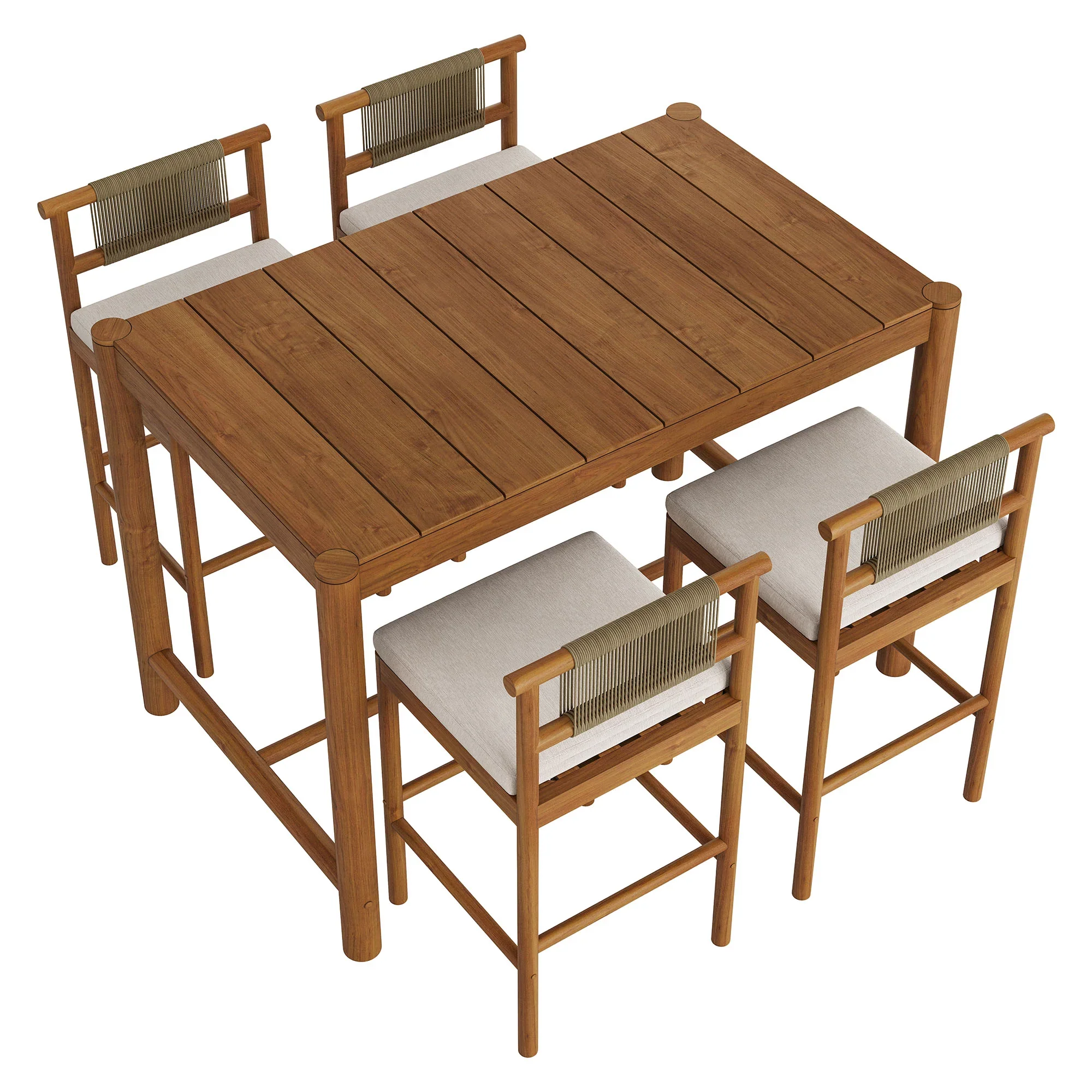 Eleni 5-Piece Outdoor Teak Wood Bar Set - Image 17