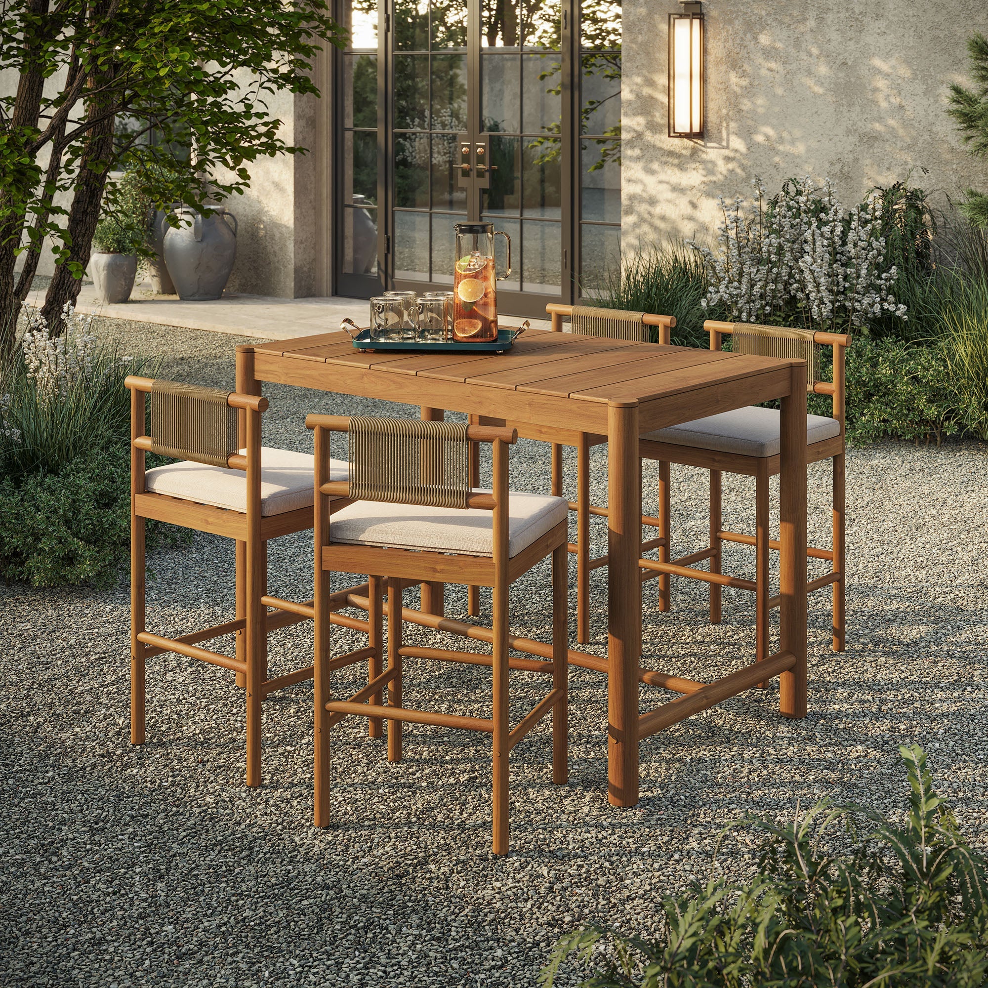 Eleni 5-Piece Outdoor Teak Wood Bar Set - Image 18