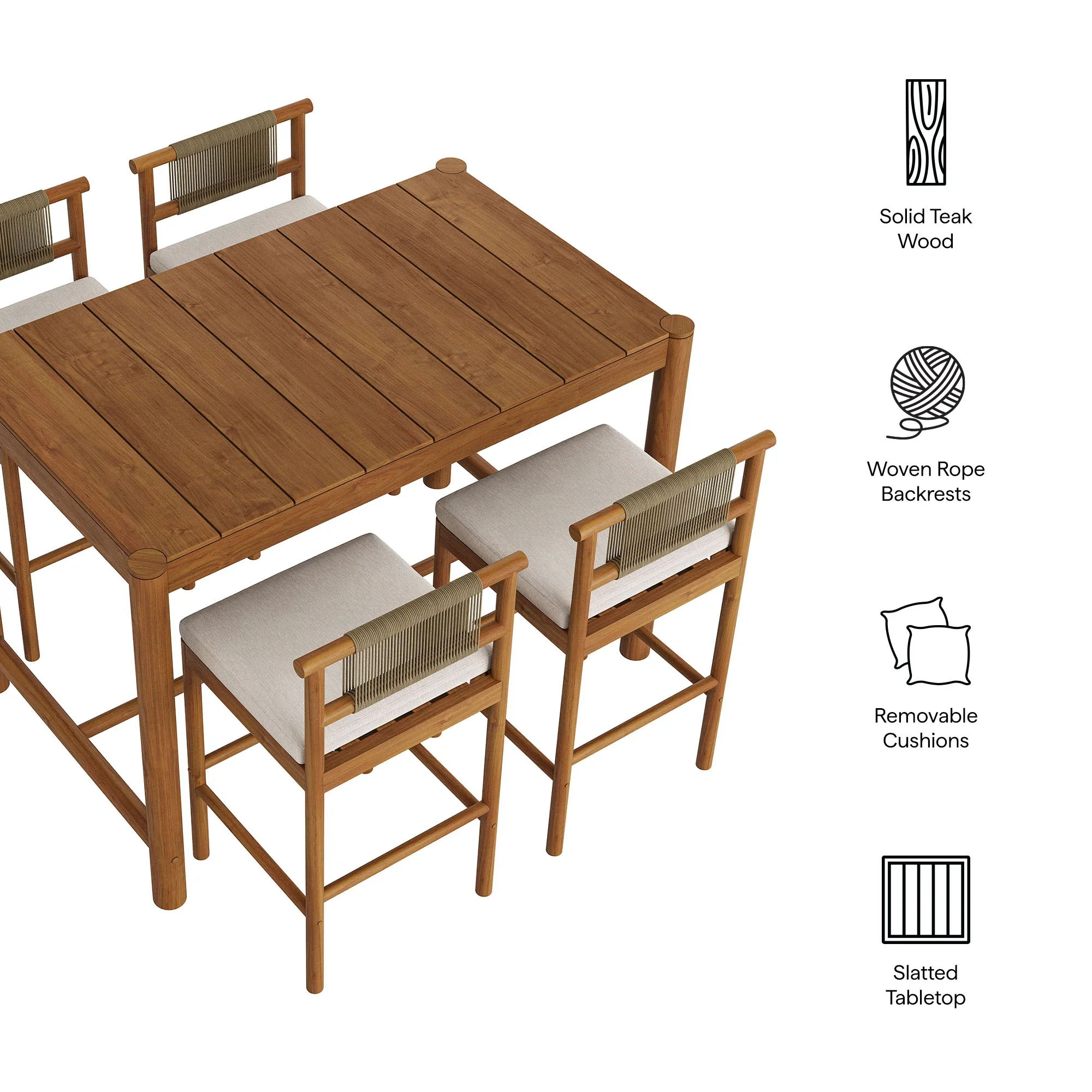 Eleni 5-Piece Outdoor Teak Wood Bar Set - Image 19