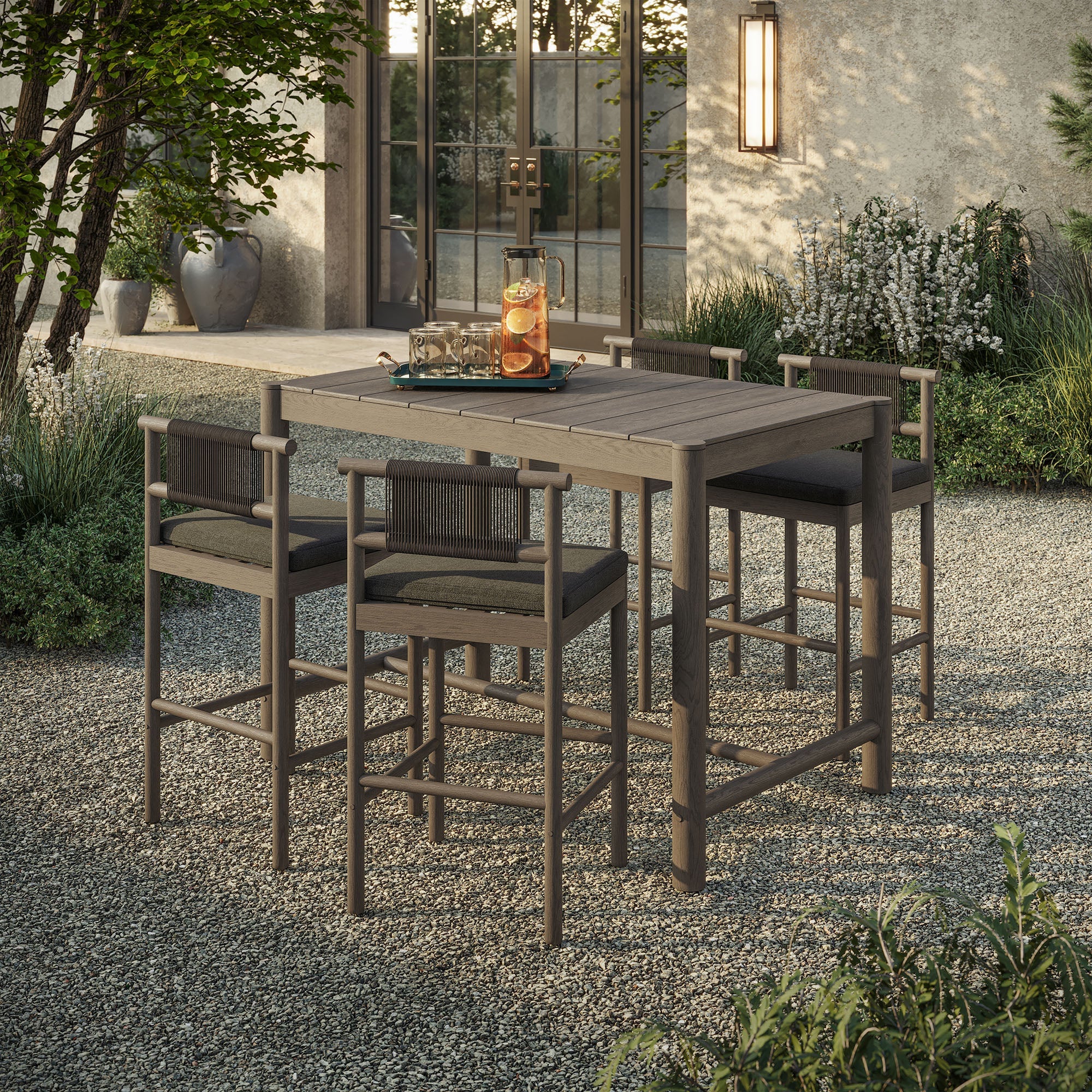 Eleni 5-Piece Outdoor Teak Wood Bar Set - Image 2