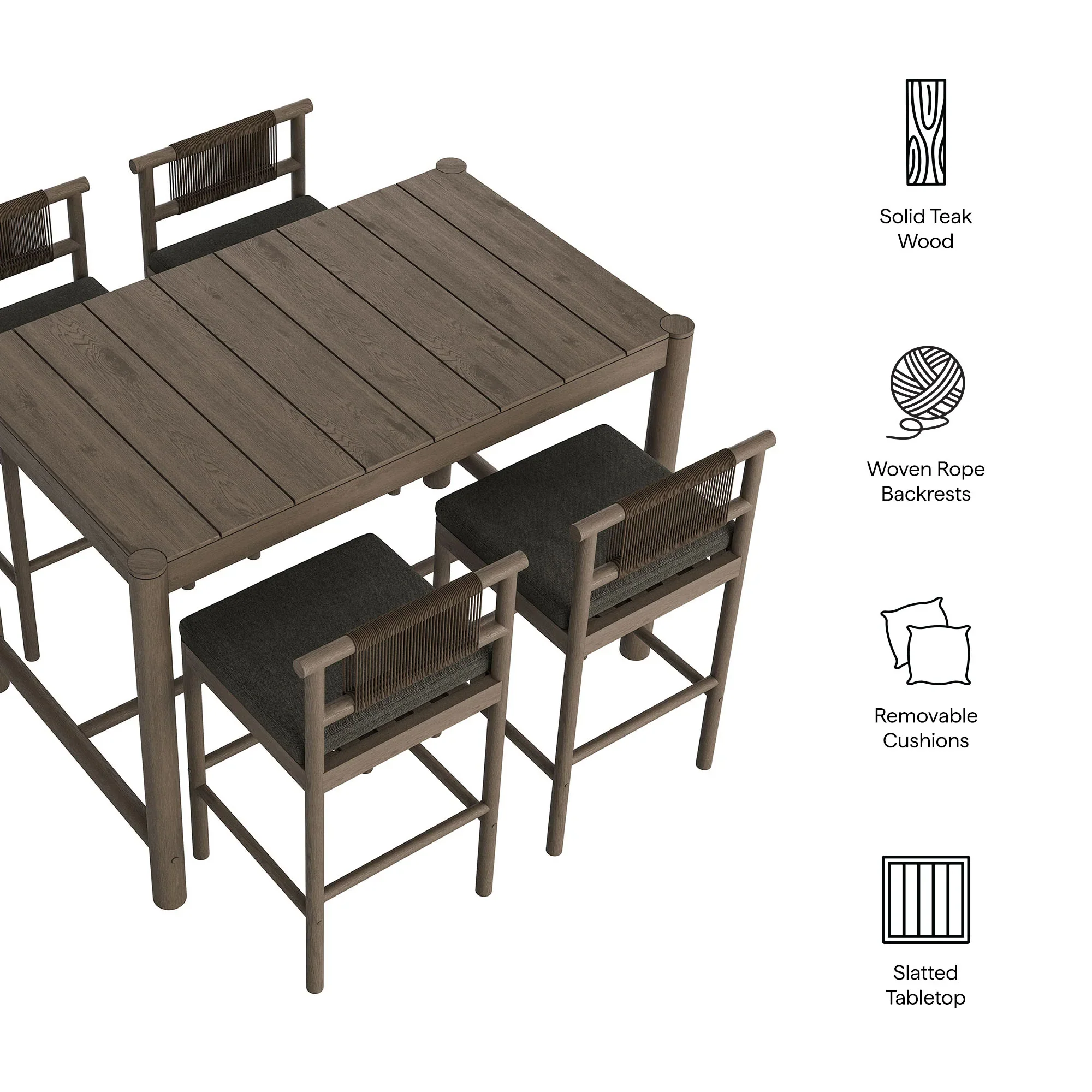 Eleni 5-Piece Outdoor Teak Wood Bar Set - Image 5
